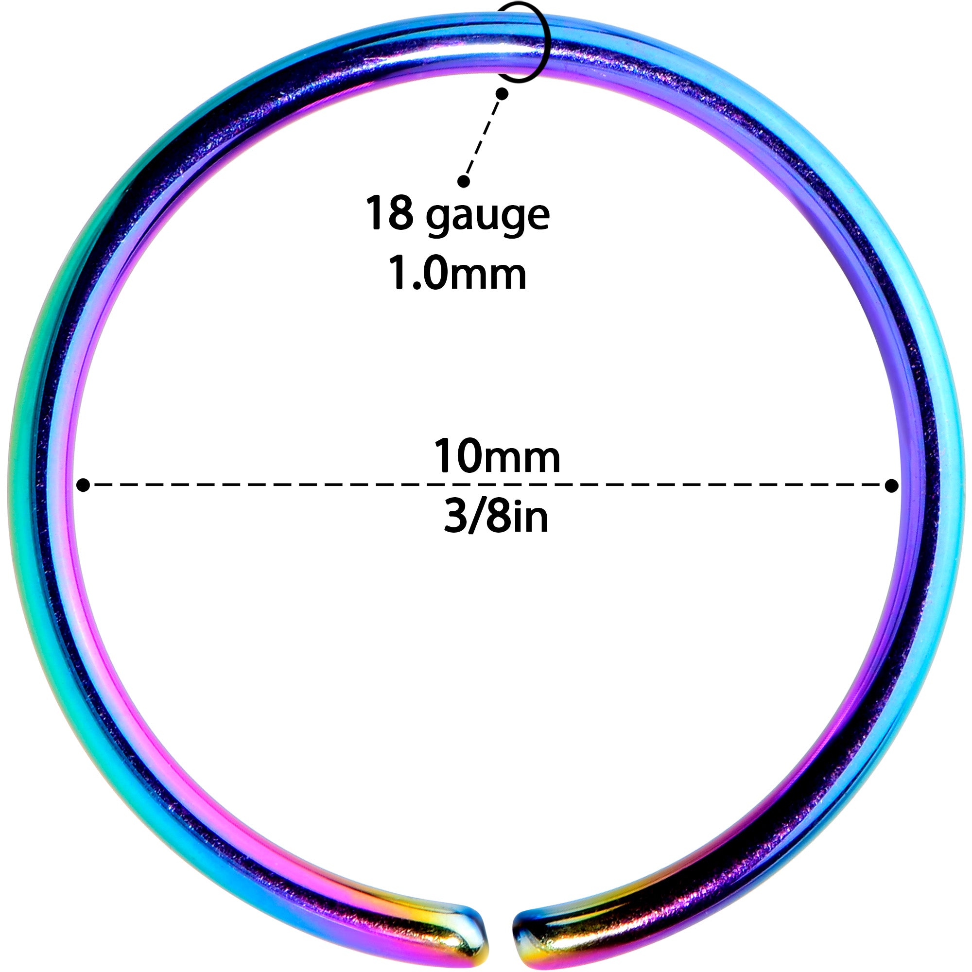 20G 3/8 Rainbow PVD Grade 23 Titanium Bendable Hoop Ring
