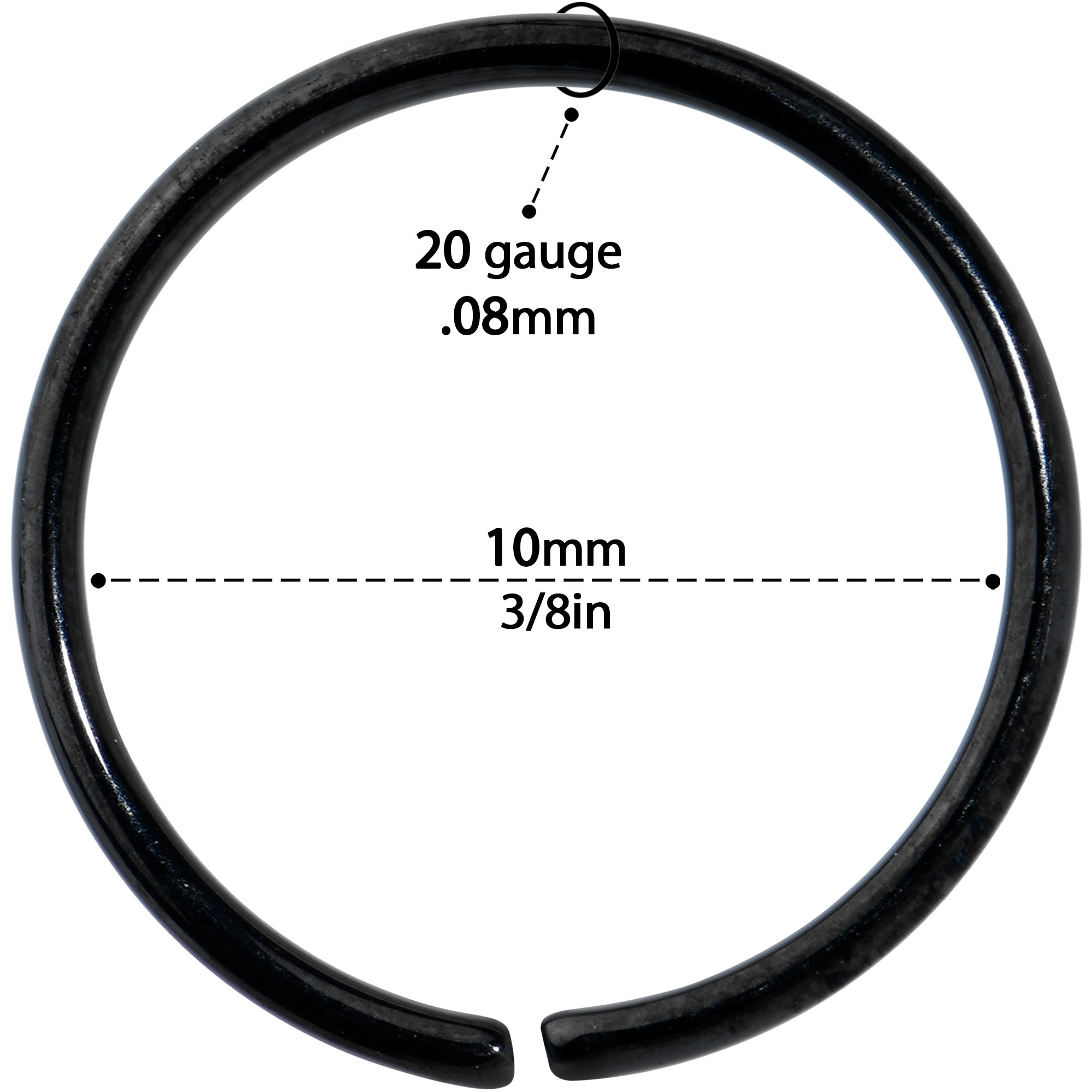 20G 3/8 Black PVD Grade 23 Titanium Bendable Hoop Ring