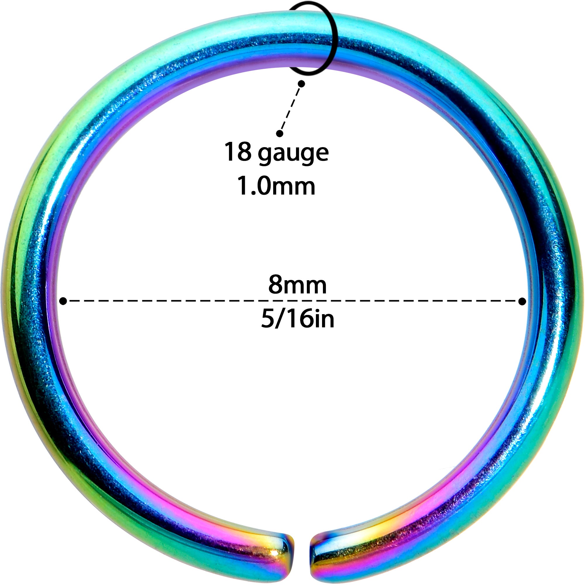 18G 5/16 Rainbow PVD Grade 23 Titanium Bendable Hoop Ring