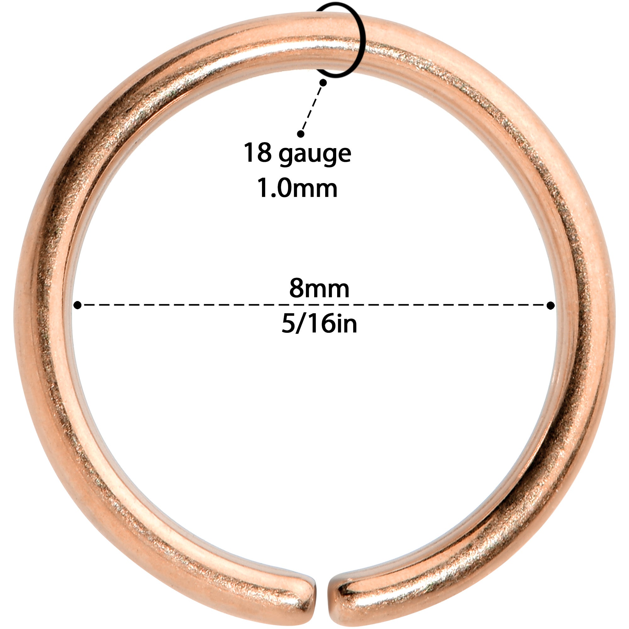 18G 5/16 Rose Gold Hue PVD Grade 23 Titanium Bendable Hoop Ring