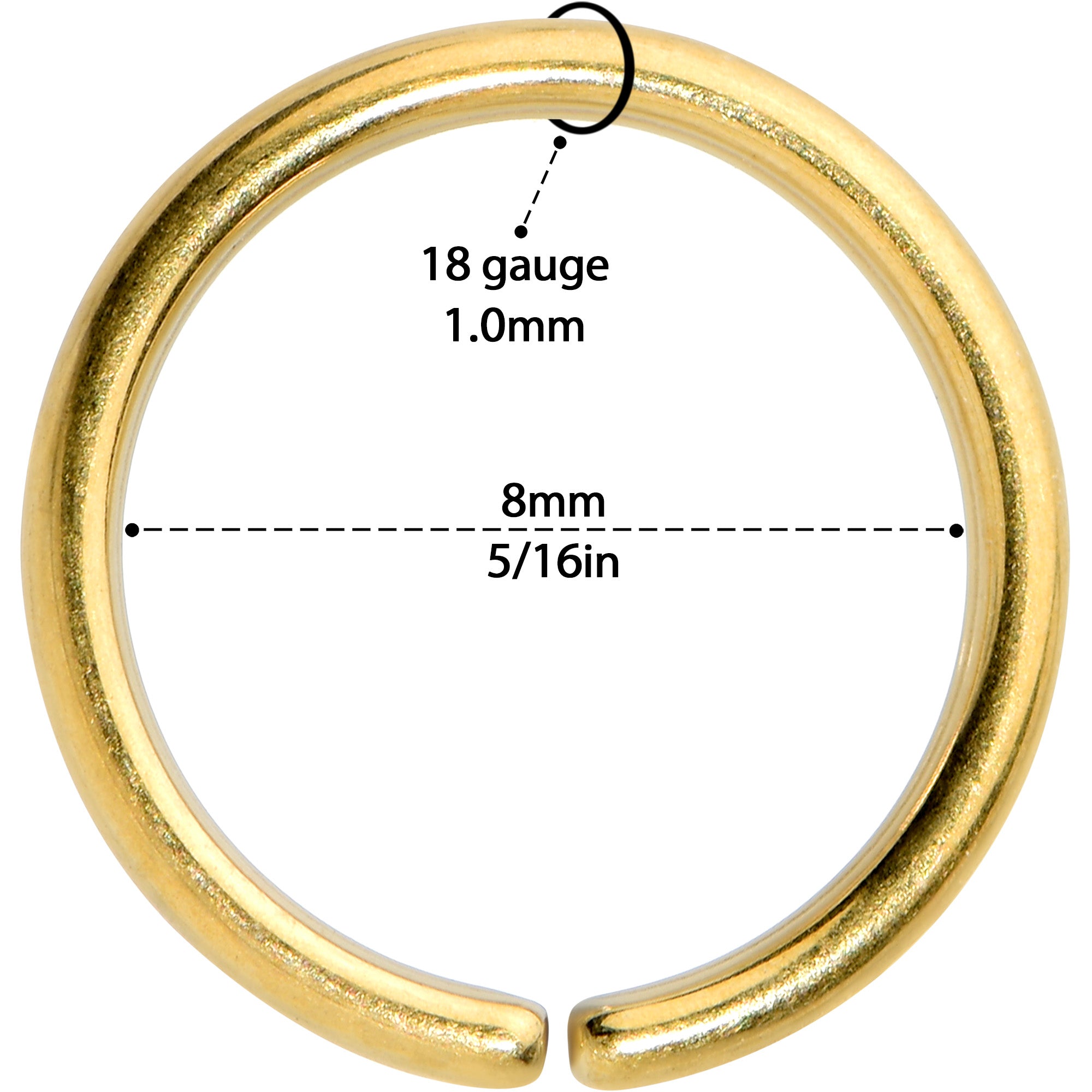 18G 5/16 Gold Tone PVD Grade 23 Titanium Bendable Hoop Ring