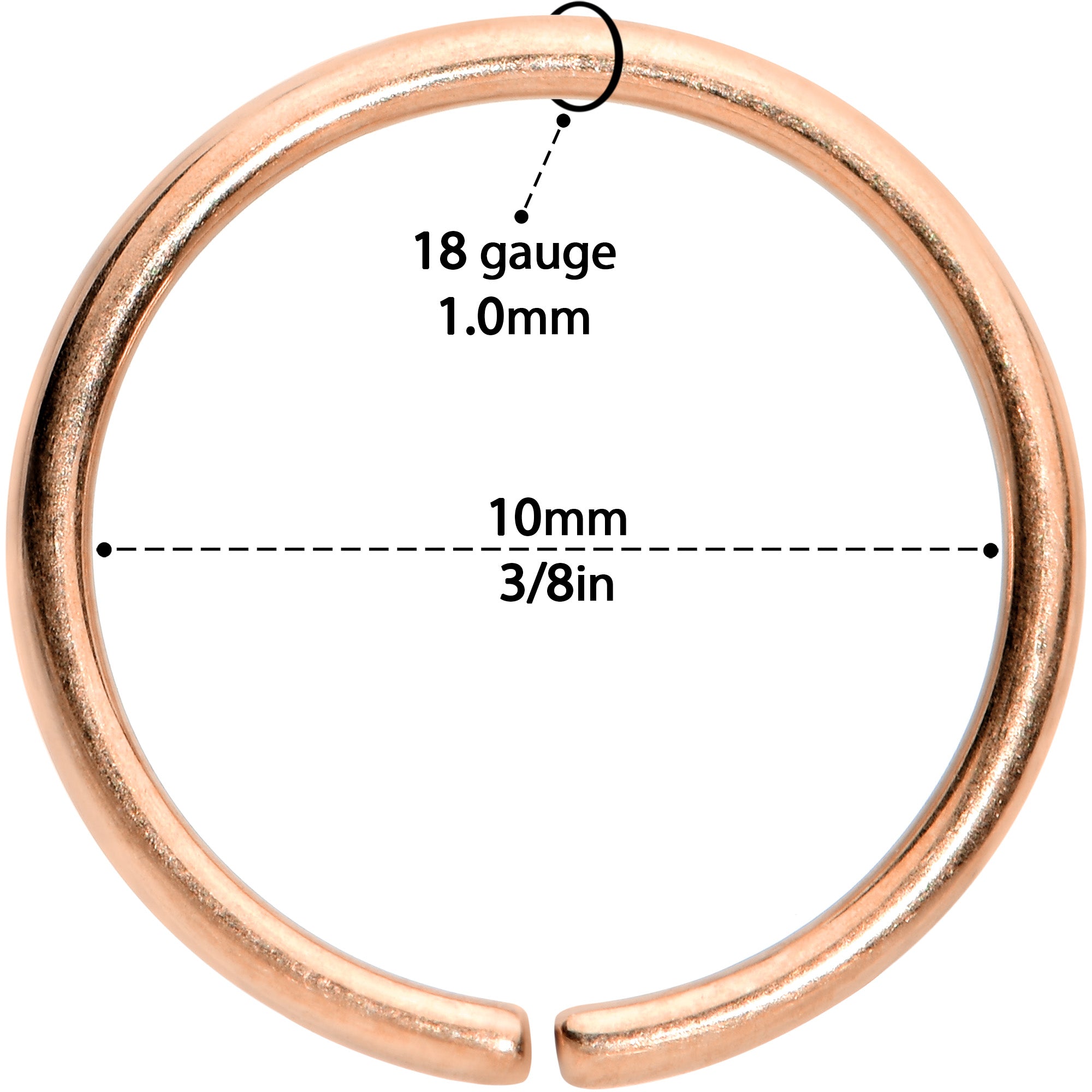 18G 3/8 Rose Gold Tone PVD Grade 23 Titanium Bendable Hoop Ring