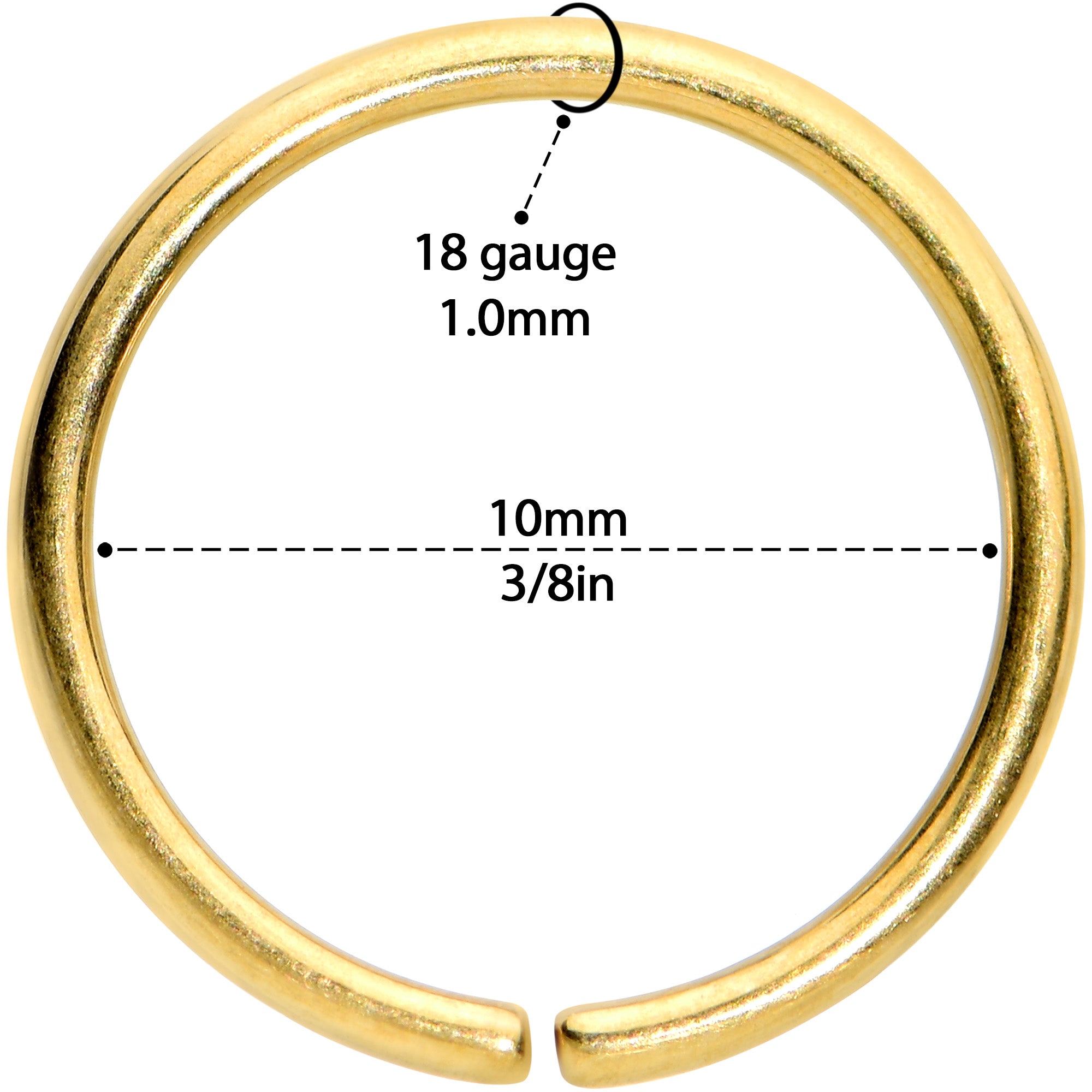 18G 3/8 Gold Tone PVD Grade 23 Titanium Bendable Hoop Ring