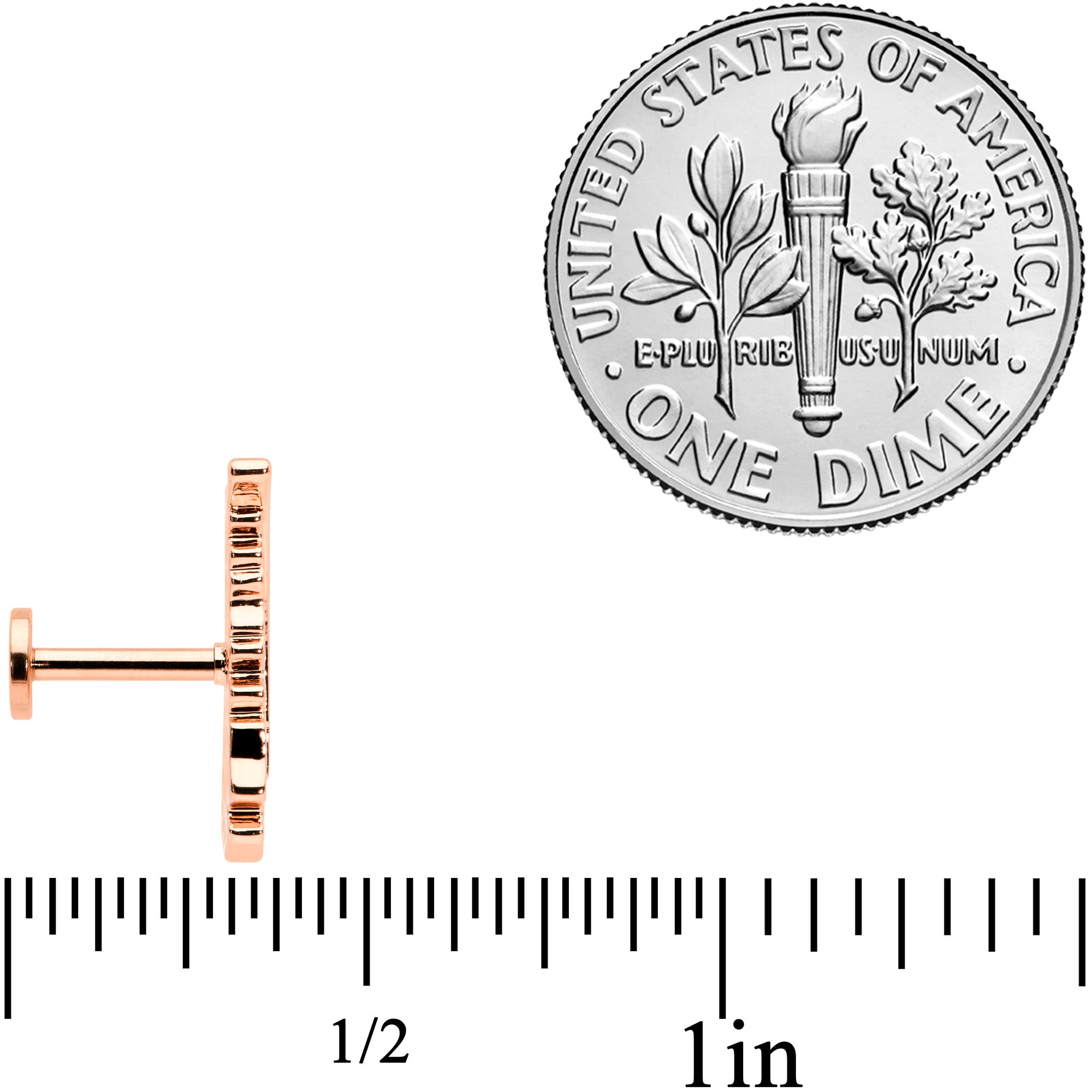 16G 1/4 Clear CZ Rosy Hue Feather Internal Threaded Labret Tragus