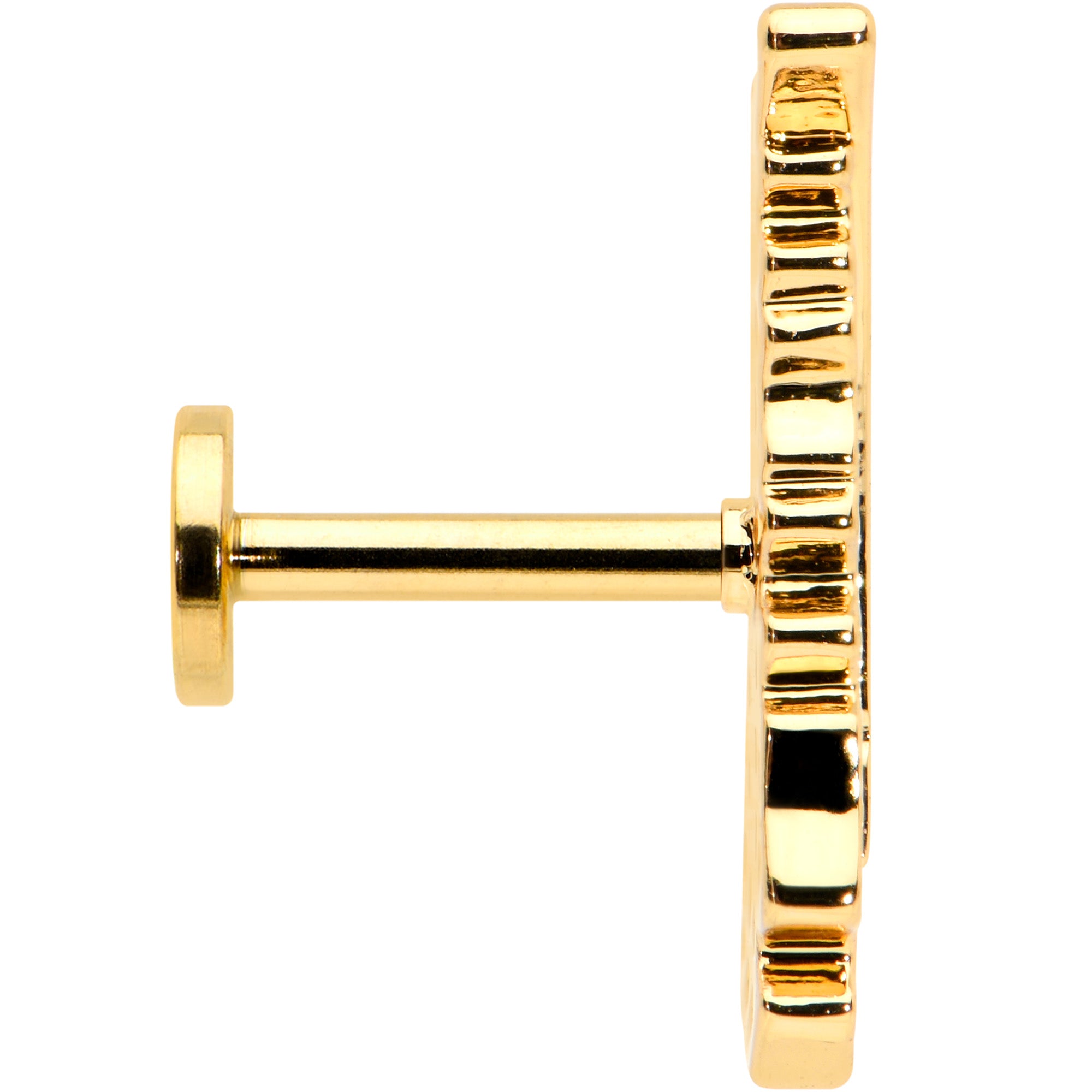 16G 1/4 Clear CZ Gold Hue Feather Internal Threaded Labret Tragus