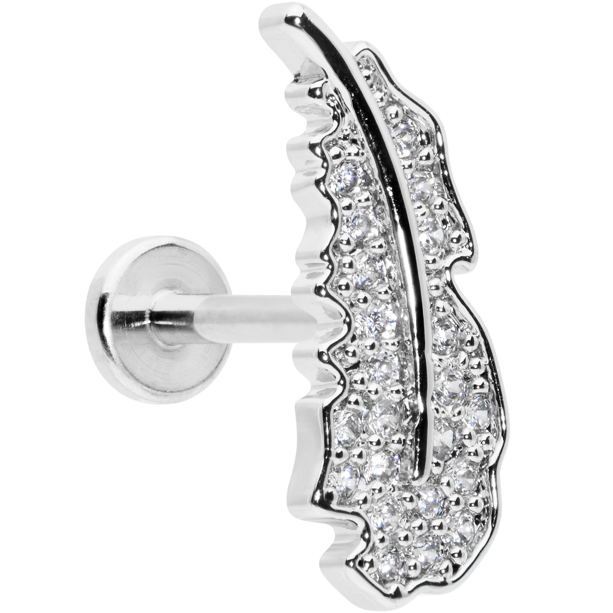 16G 5/16 Clear CZ Gem Feather Internally Threaded Labret Tragus