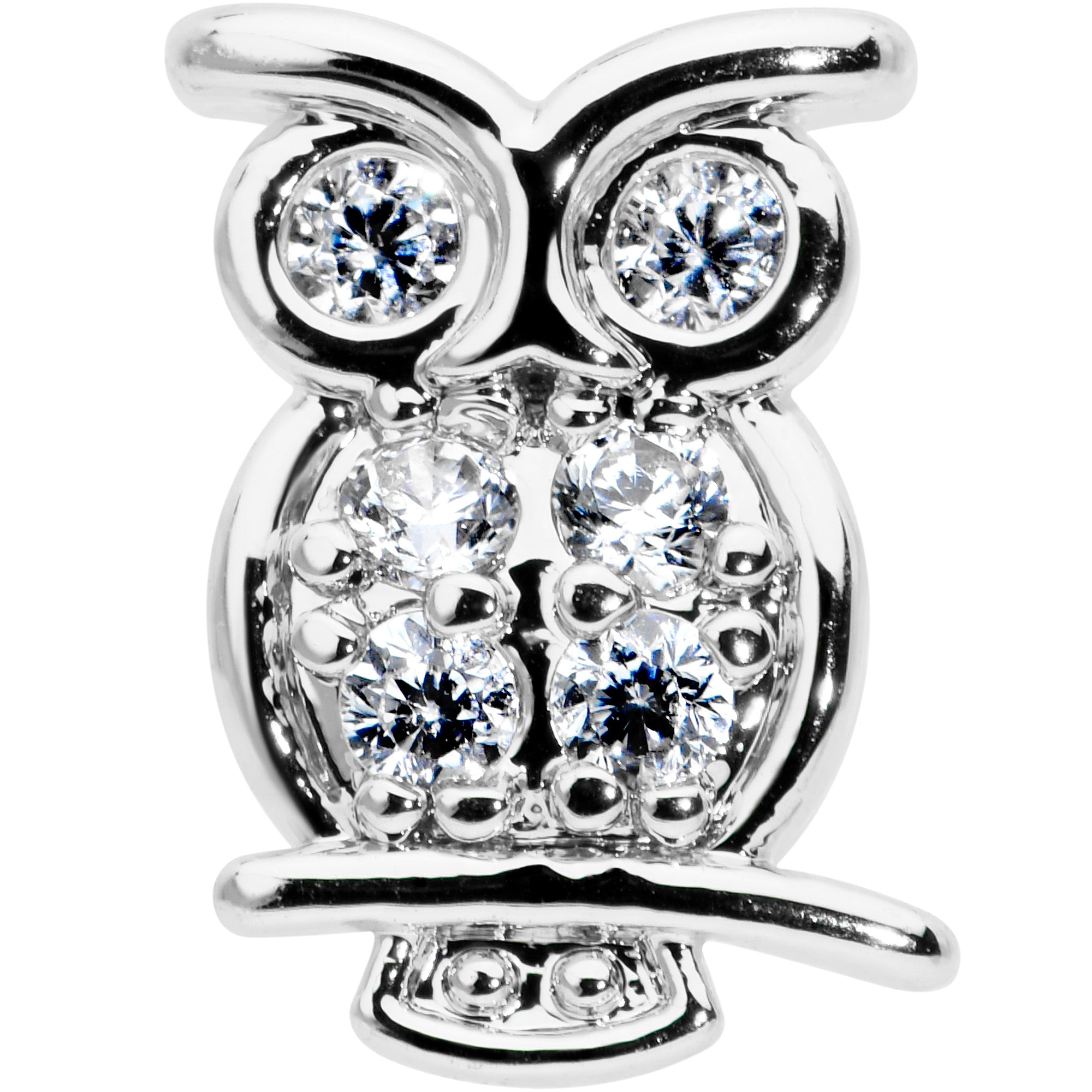 16G 1/4 Clear CZ Gem Owl Internal Thread Labret Monroe Tragus