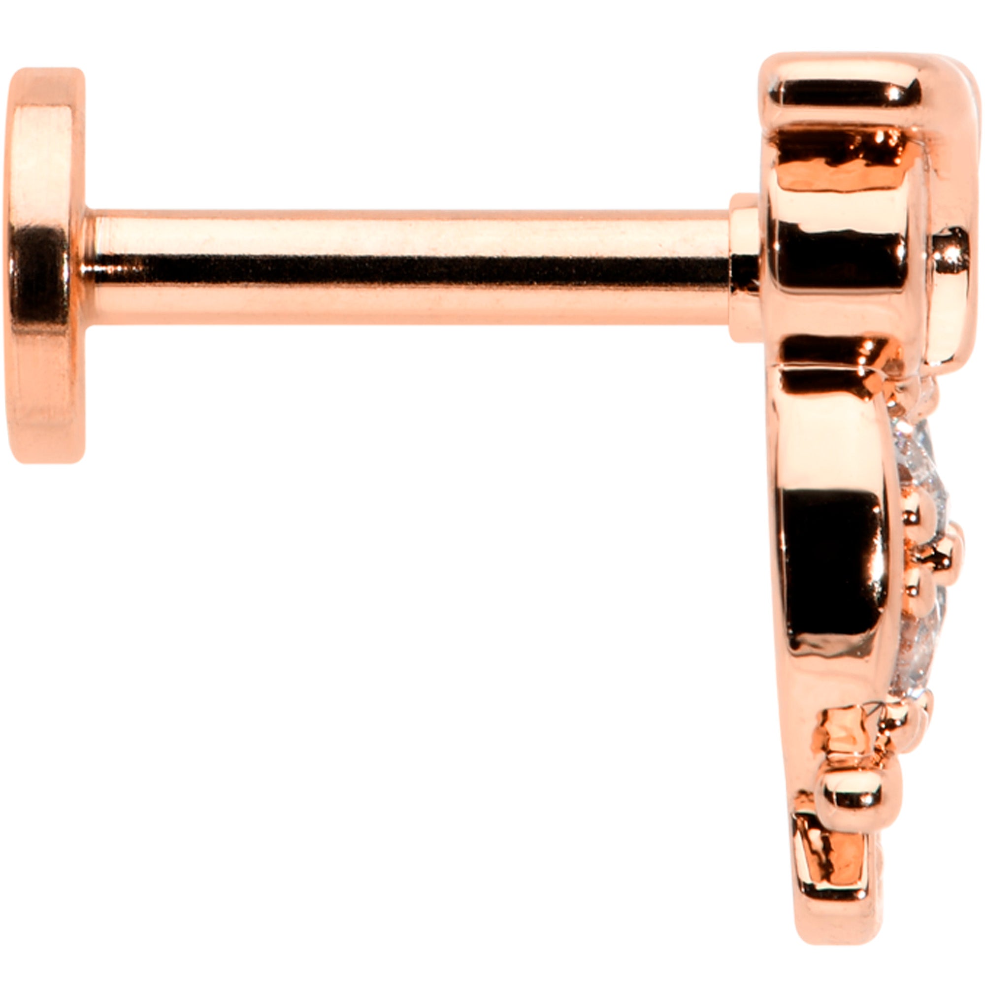 16G 1/4 Clear CZ Gem Rosy Hue Owl Internal Thread Labret Tragus