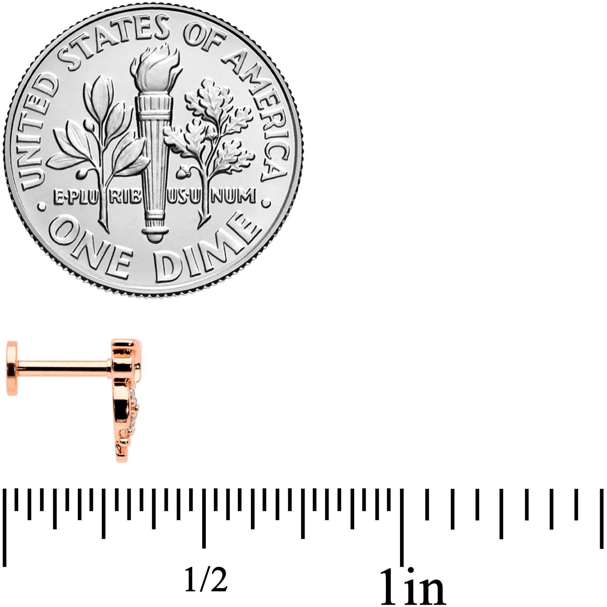 16G 1/4 Clear CZ Gem Rosy Hue Owl Internal Thread Labret Tragus