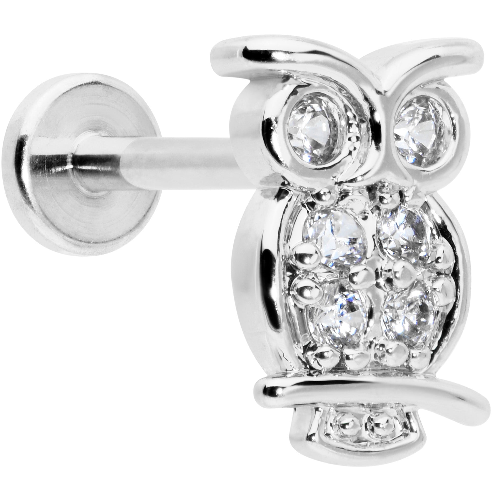 16G 5/16 Clear CZ Gem Owl Internal Thread Labret Monroe Tragus