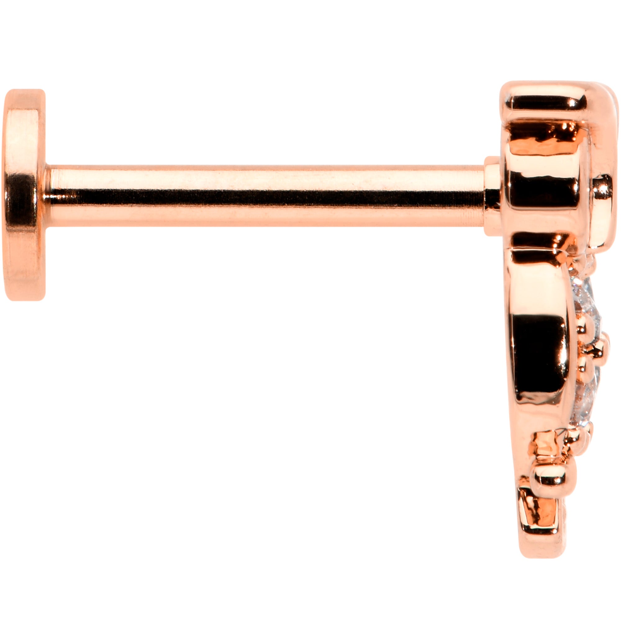 16G 5/16 Clear CZ Gem Rosy Hue Owl Internal Thread Labret Tragus