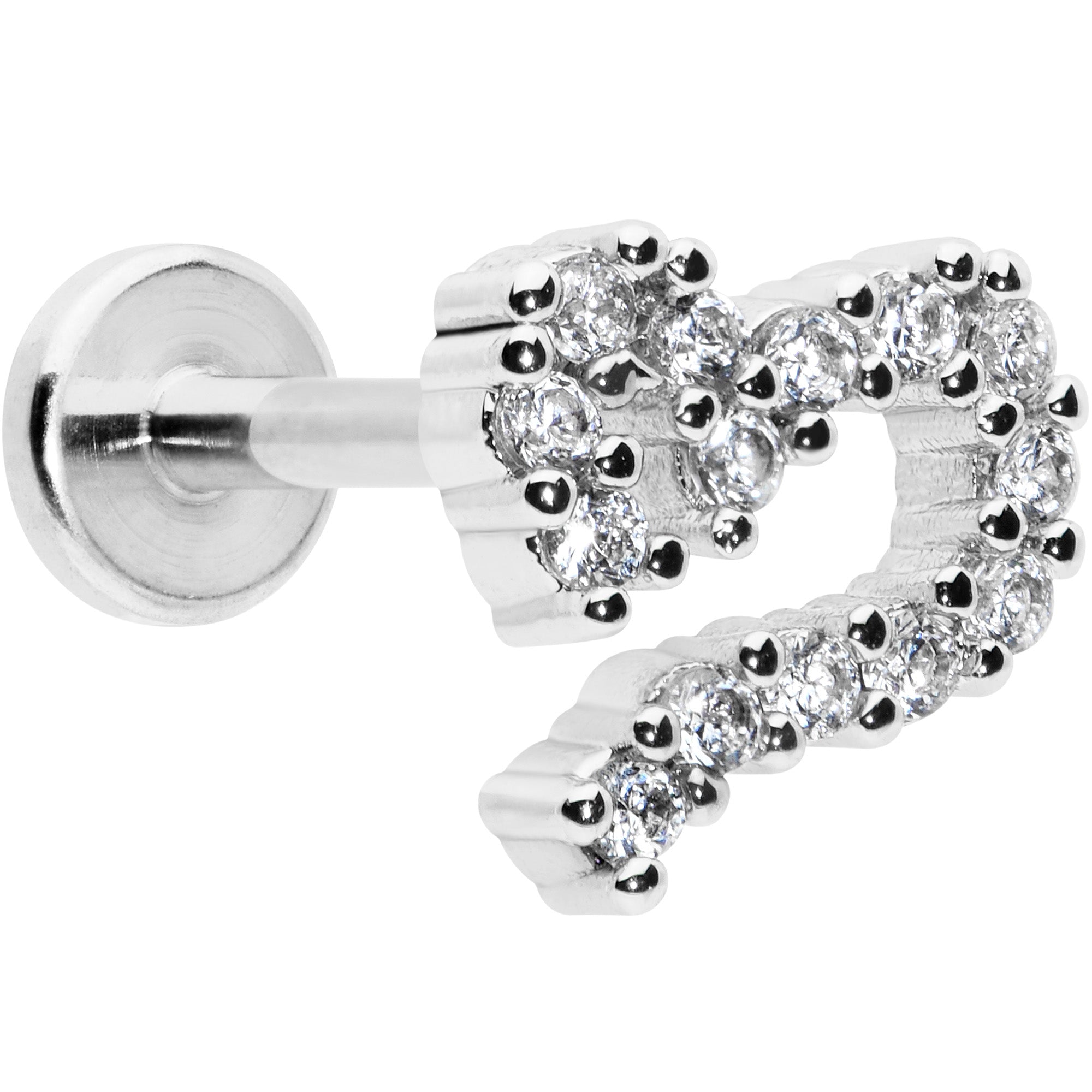 16G 5/16 Clear CZ Gem Half Heart Internal Thread Labret Tragus