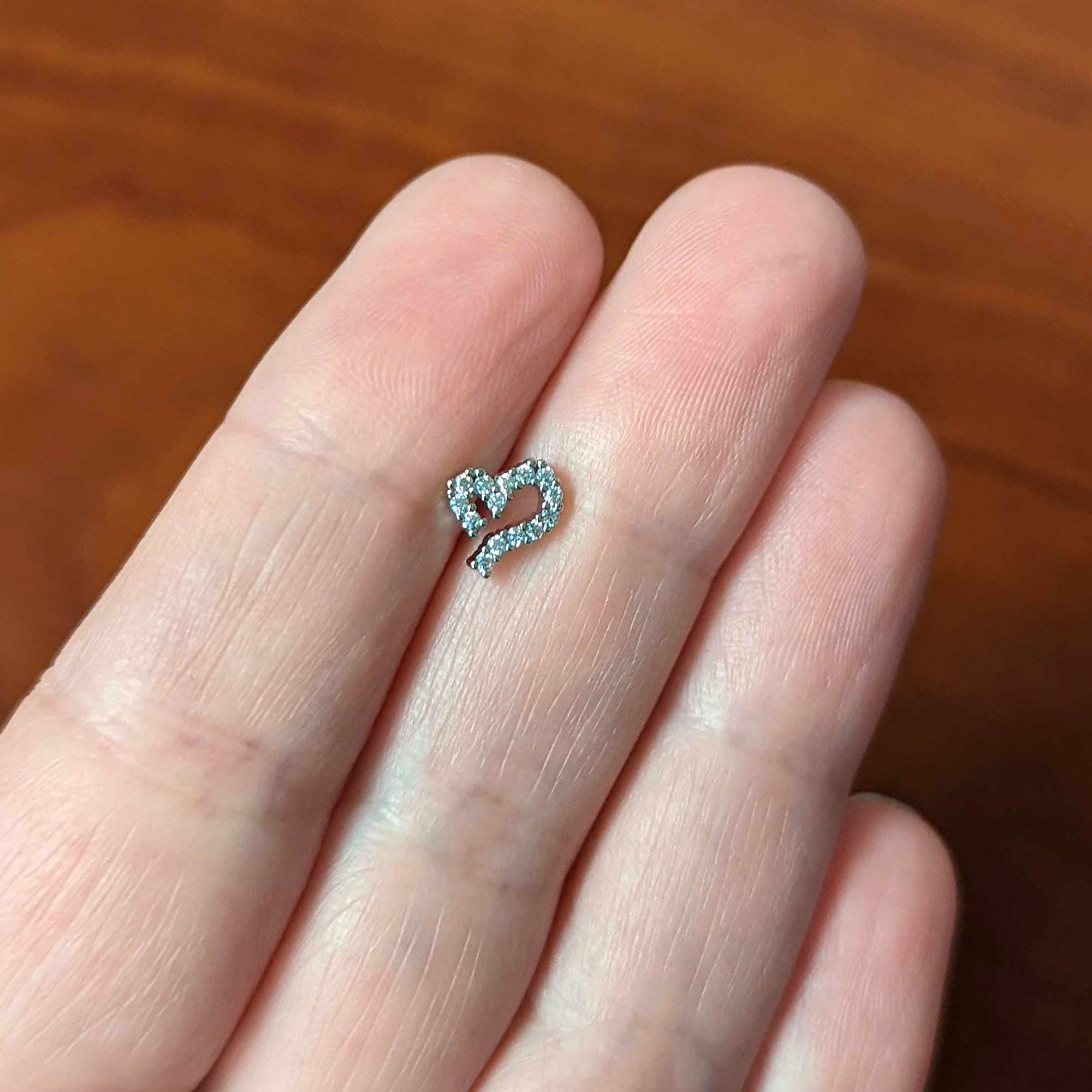 16G 5/16 Clear CZ Gem Half Heart Internal Thread Labret Tragus