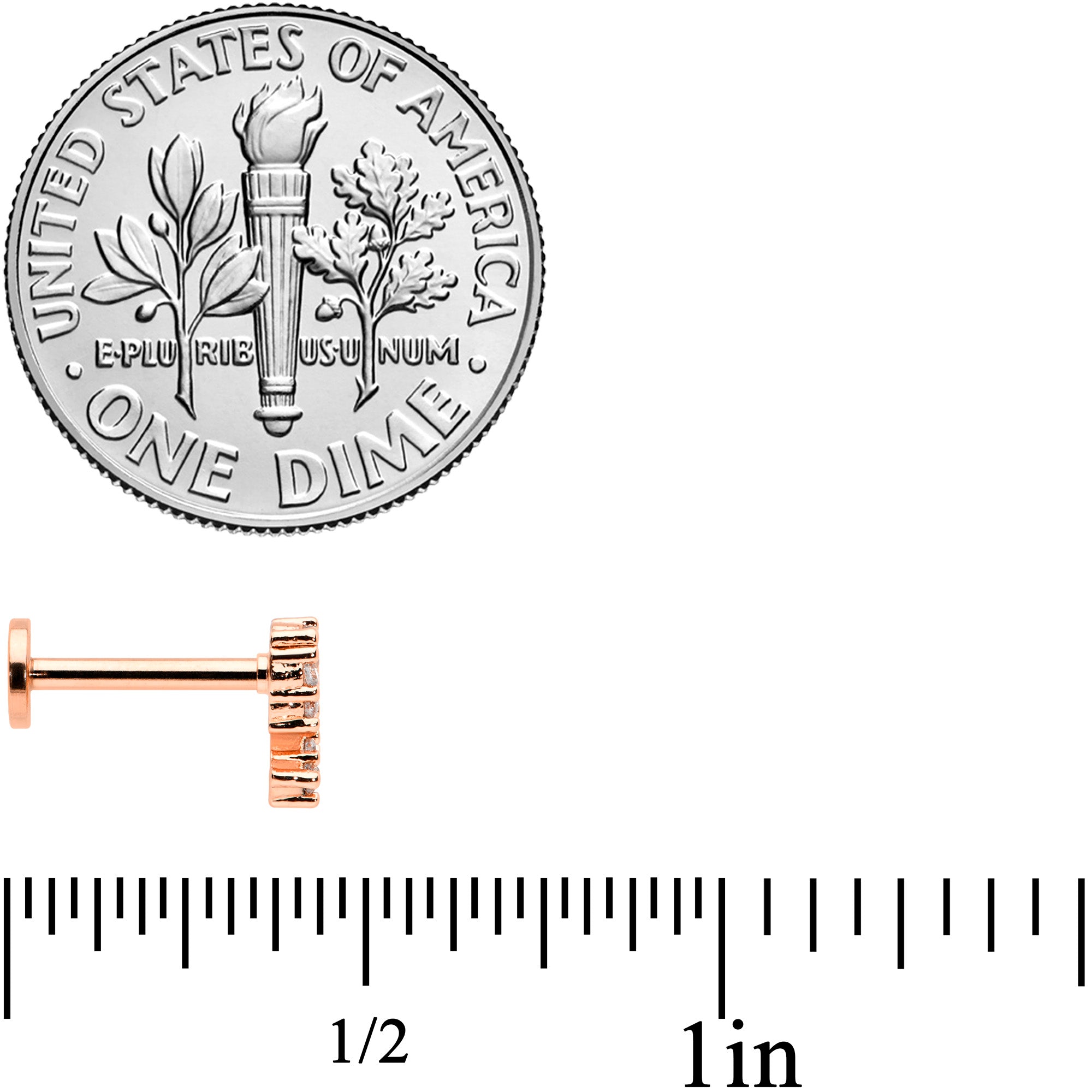 16G 5/16 CZ Gem Rosy Hue Half Heart Internal Thread Labret Tragus