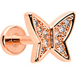 16G 1/4 CZ Gem Rosy Hue Butterfly Internal Thread Labret Tragus