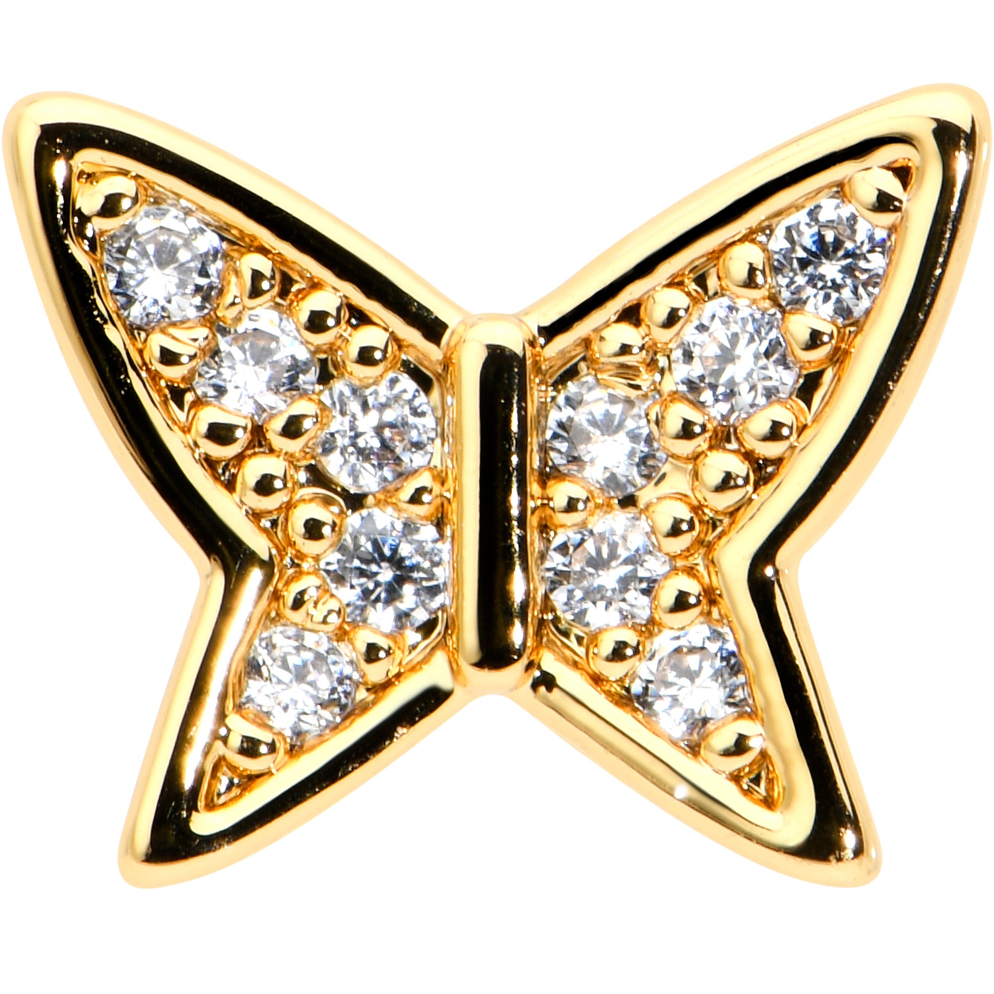 16G 1/4 CZ Gem Gold Hue Butterfly Internal Thread Labret Tragus