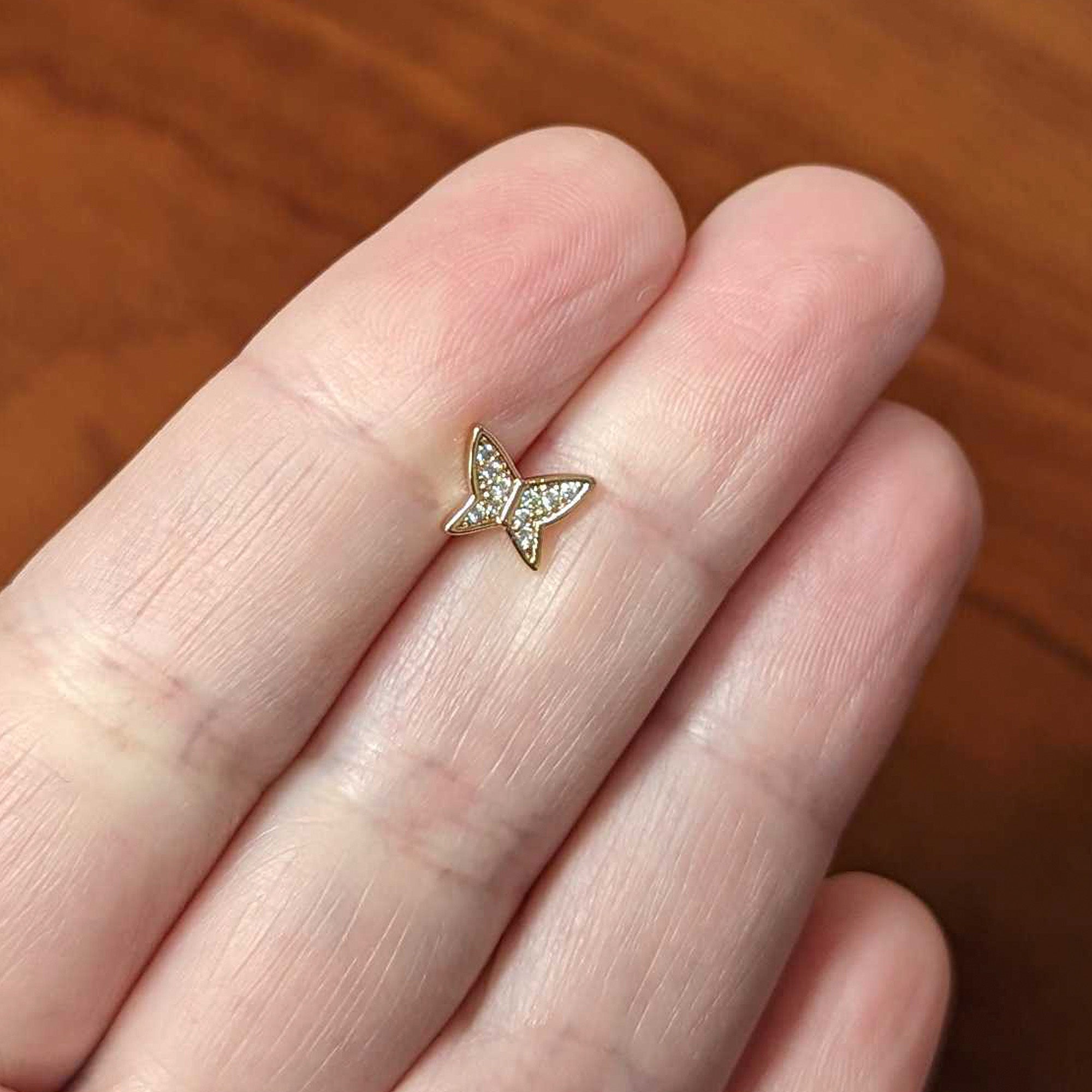 16G 5/16 CZ Gem Rosy Hue Butterfly Internal Thread Labret Tragus