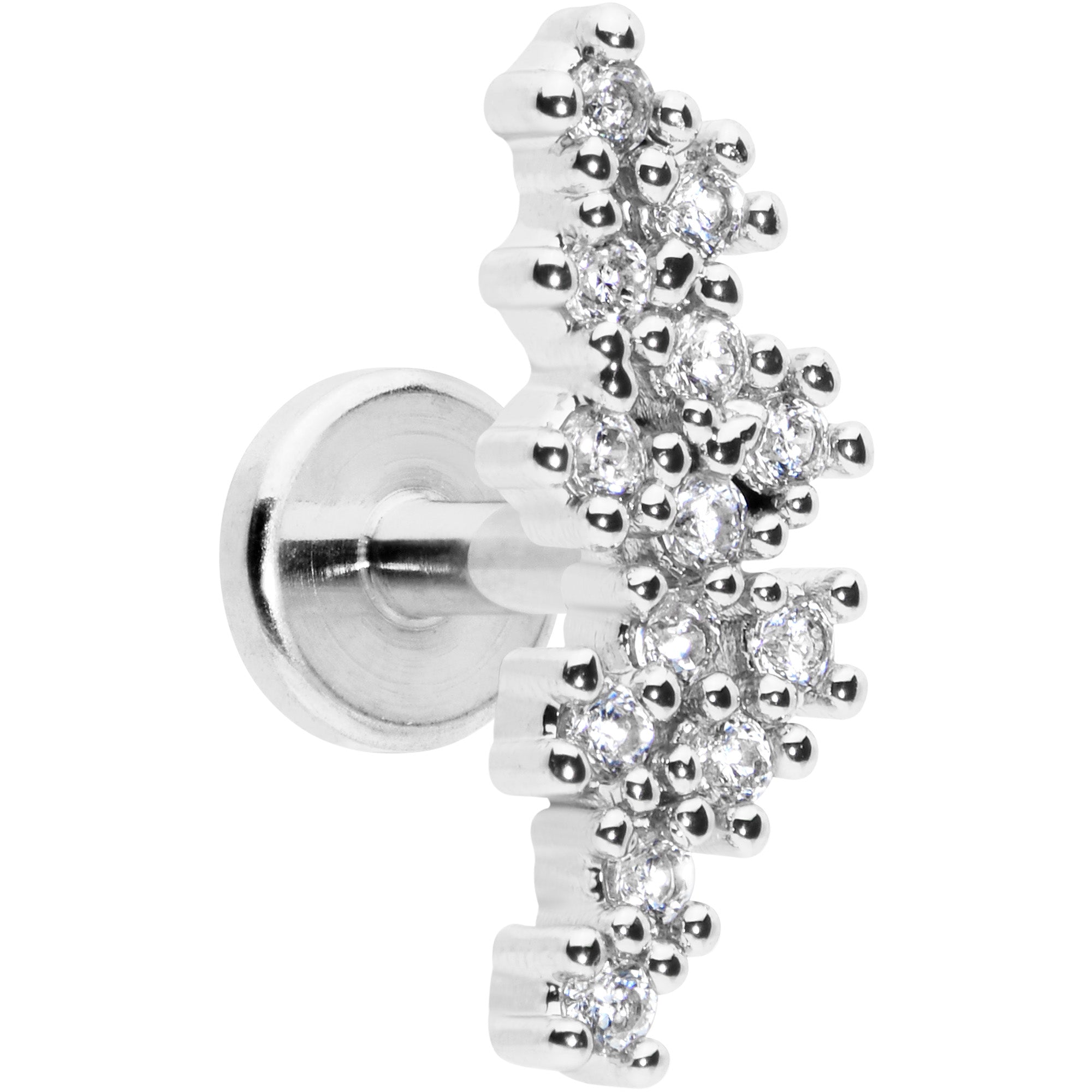 16G 1/4 Clear CZ Gem Texture Arc Internal Thread Labret Tragus