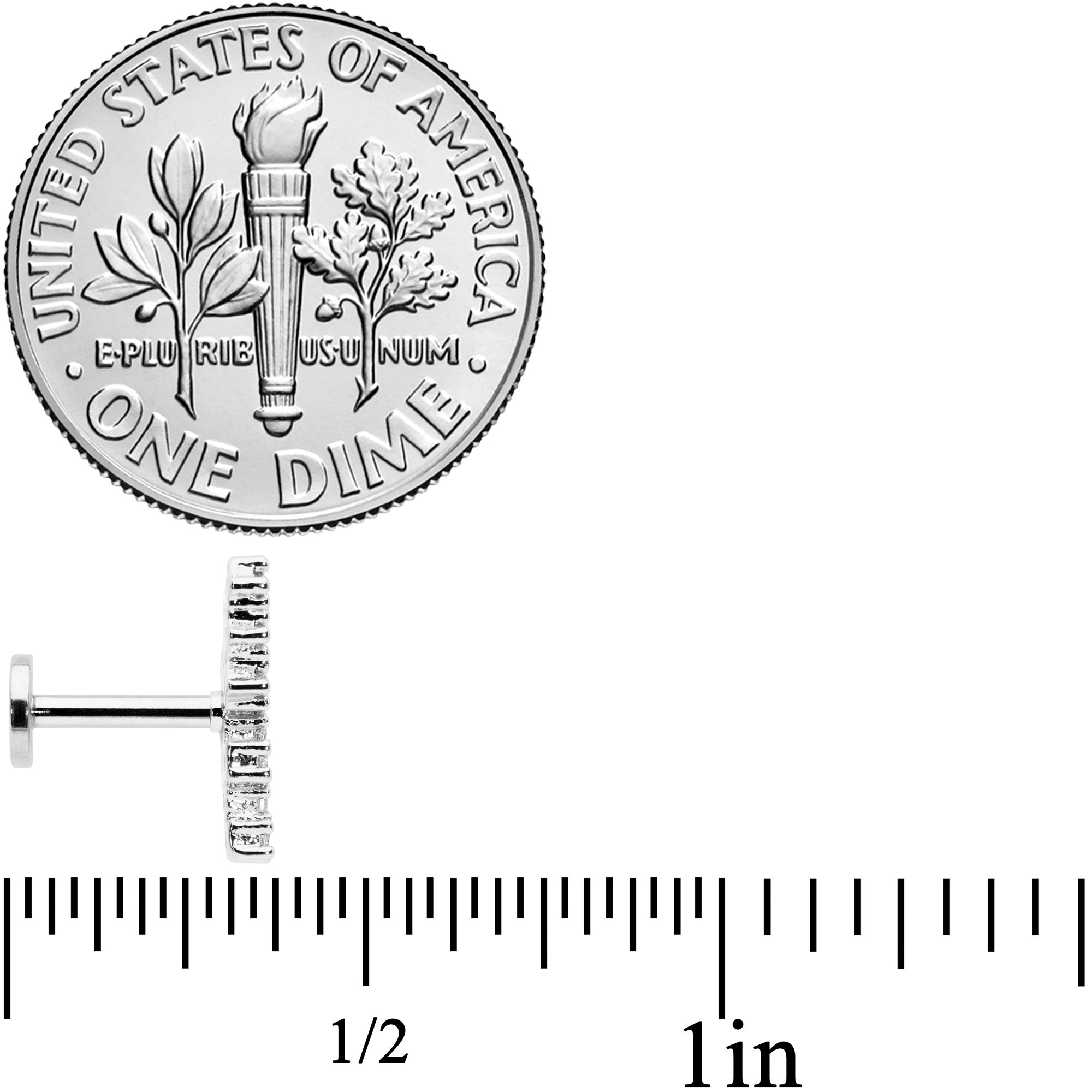 16G 1/4 Clear CZ Gem Texture Arc Internal Thread Labret Tragus