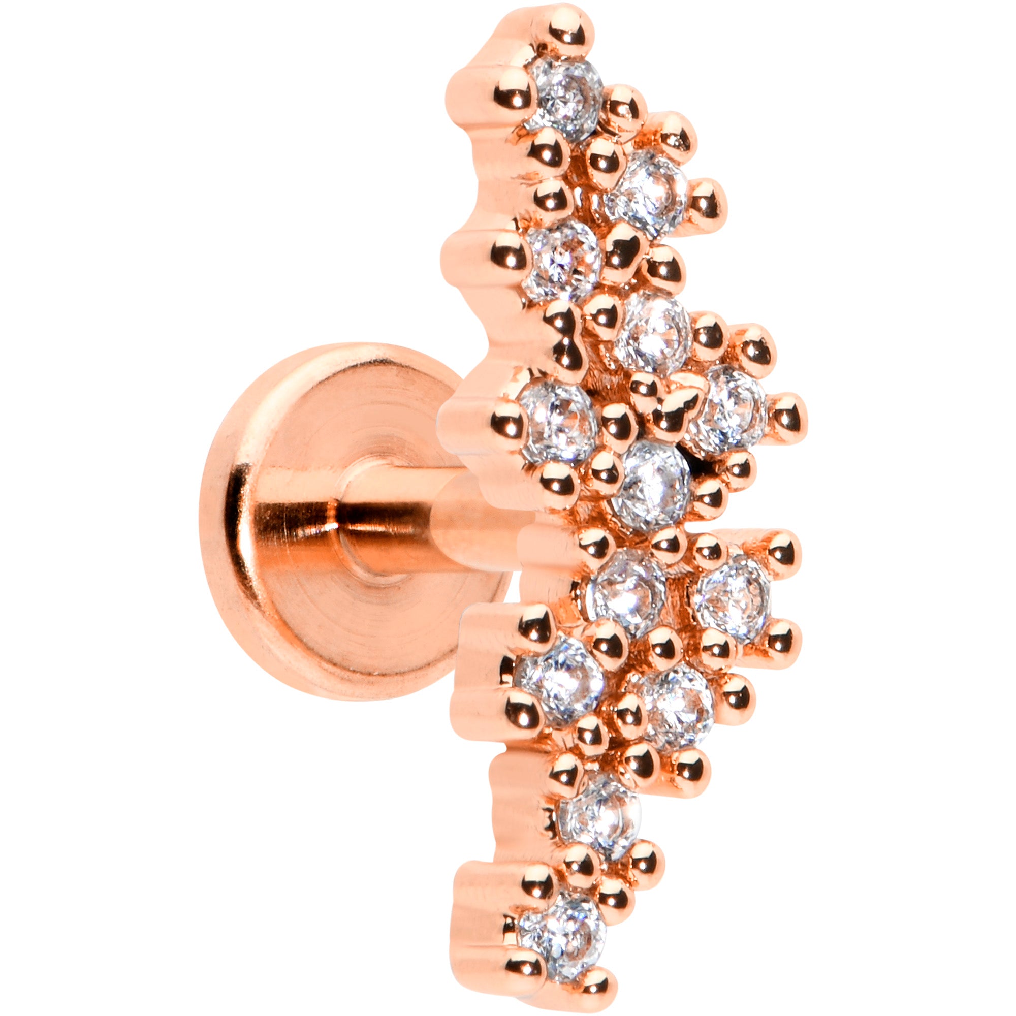 16G 1/4 CZ Gem Rosy Hue Texture Arc Internal Thread Labret Tragus