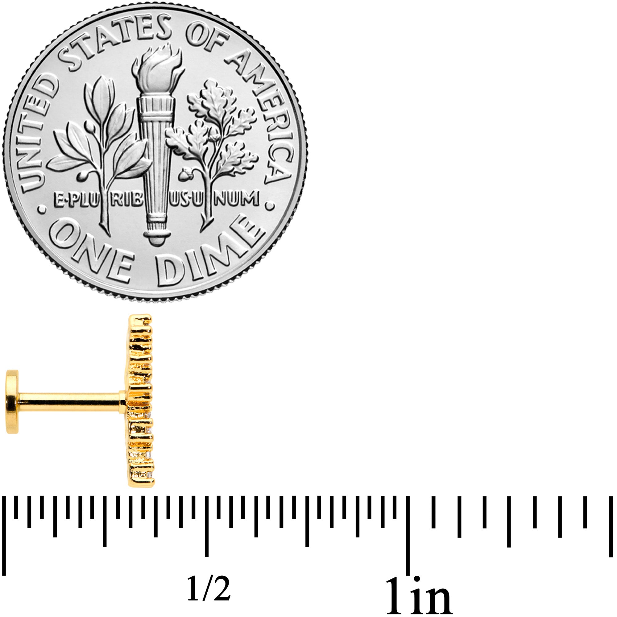 16G 1/4 CZ Gem Gold Hue Texture Arc Internal Thread Labret Tragus