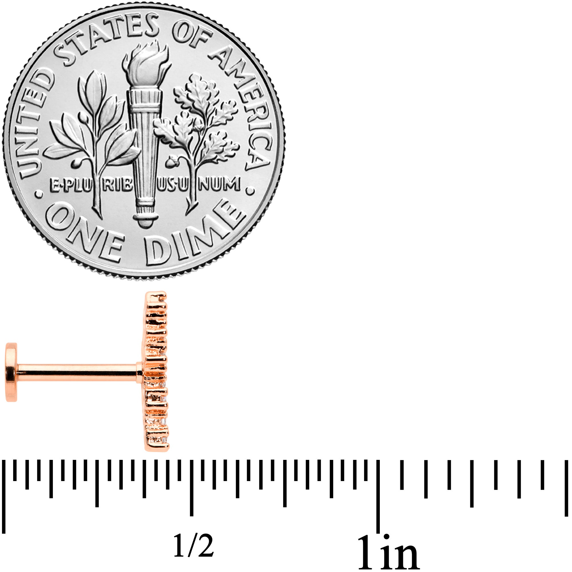 16G 5/16 CZ Gem Rose Hue Texture Arc Internal Thread Labret Tragus