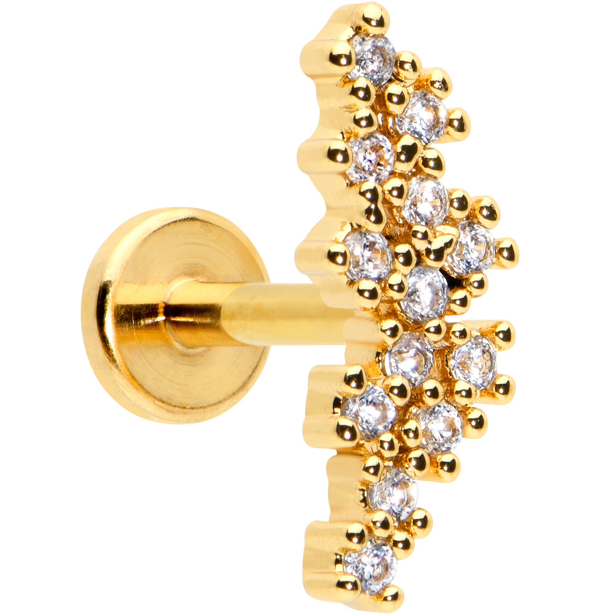 16G 5/16 CZ Gem Gold Hue Texture Arc Internal Thread Labret Tragus