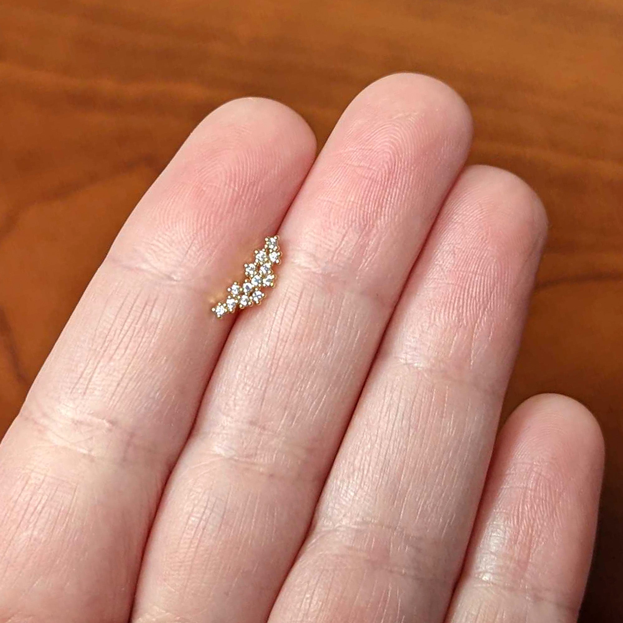 16G 5/16 CZ Gem Gold Hue Texture Arc Internal Thread Labret Tragus