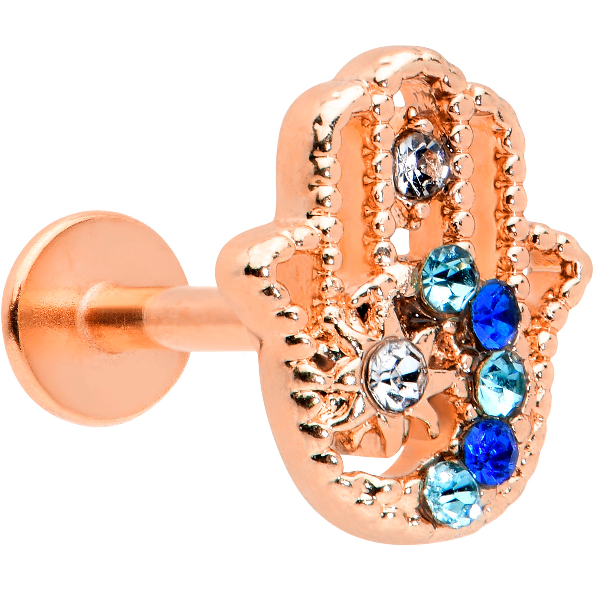 16G 5/16 Blue Gem Rose Gold Hue Texture Hamsa Labret Monroe Tragus