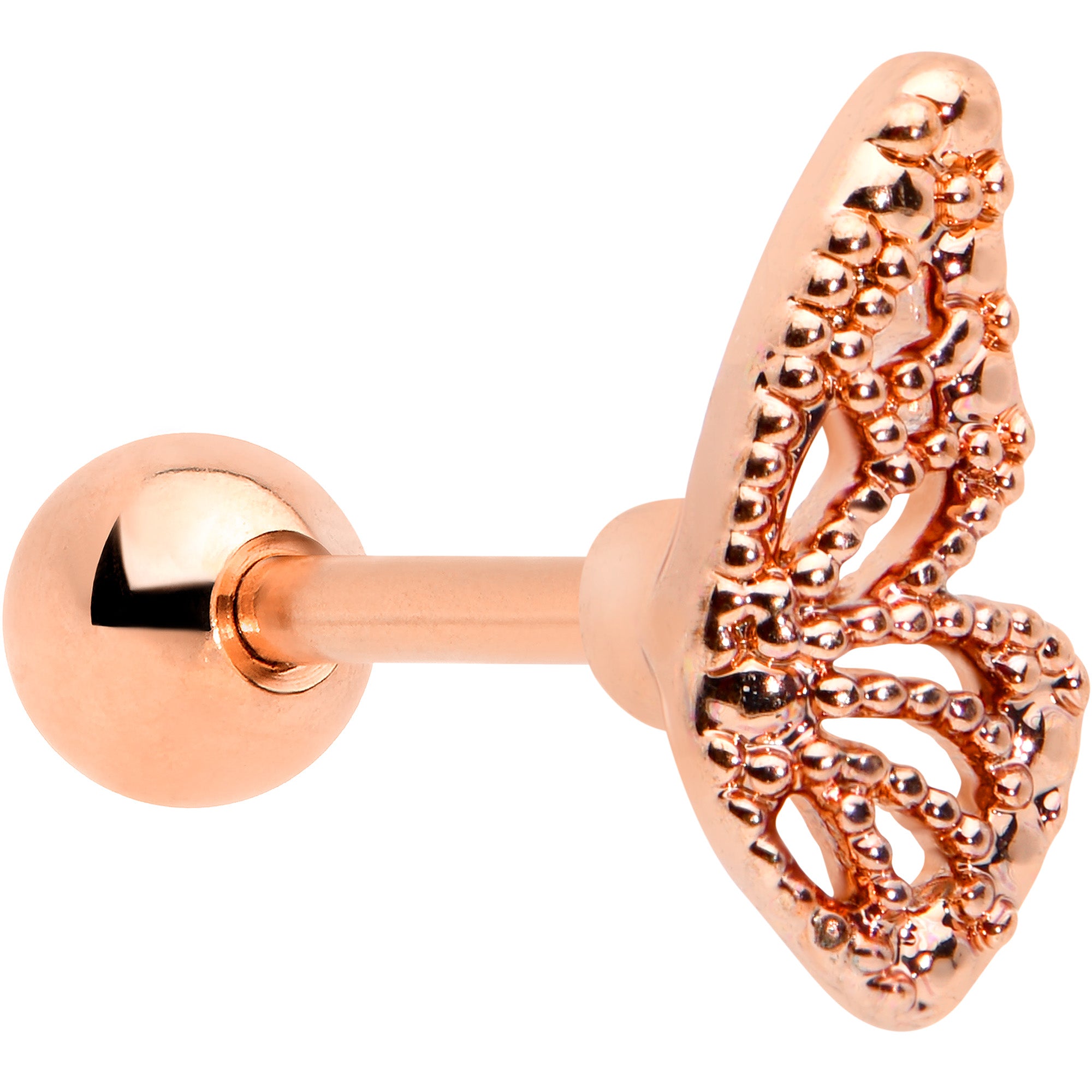 16G 1/4 Rose Gold Tone Textured Butterfly Cartilage Tragus Earring