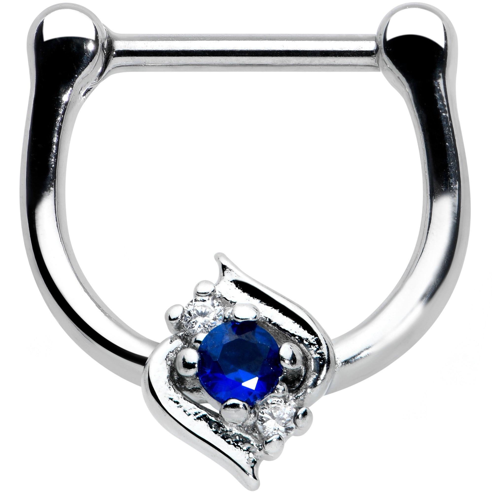 16G 5/16 Clear Blue Gem Oval Swirl Cartilage Clicker