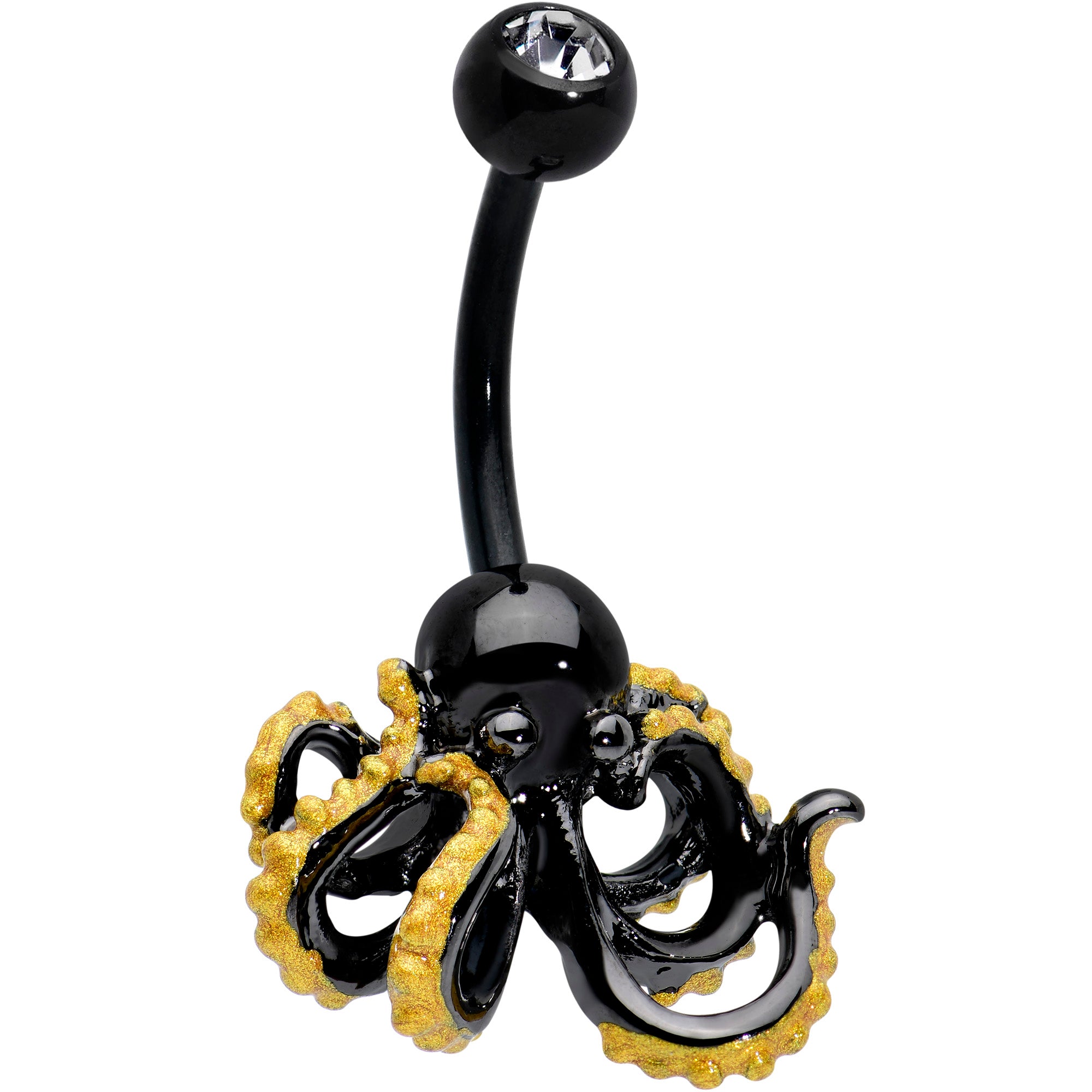Clear Gem Black Understated Octopus Belly Ring