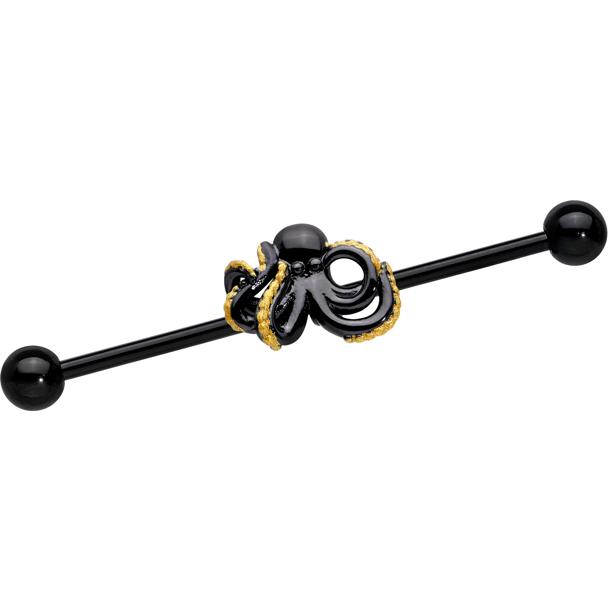 14G Black Understated Octopus Industrial Barbell 38mm