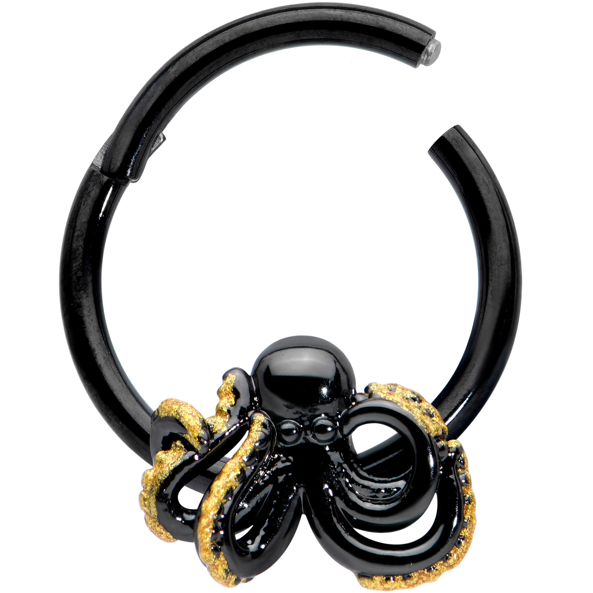 16G 3/8 Black Understated Octopus Hinged Segment Ring