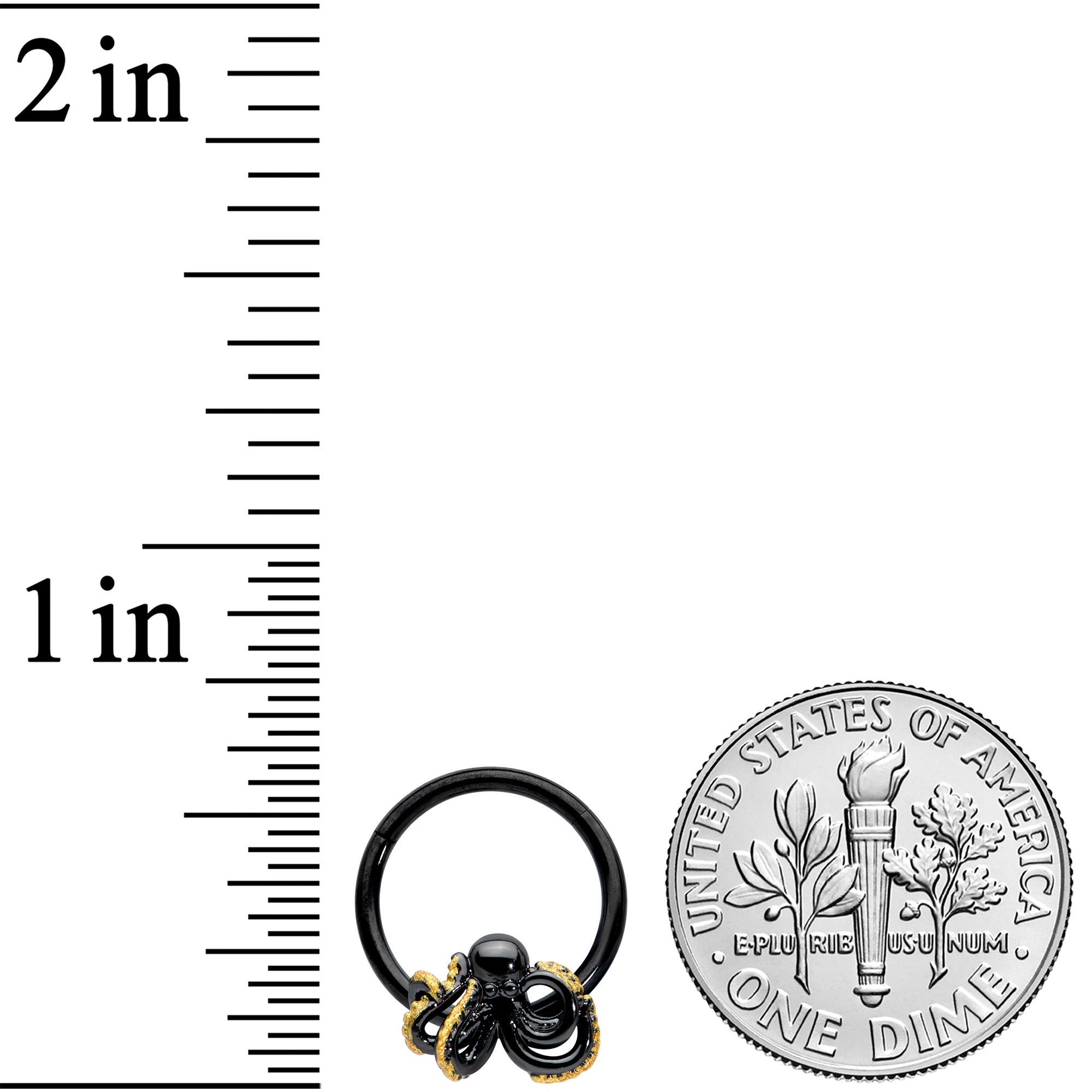 16G 3/8 Black Understated Octopus Hinged Segment Ring