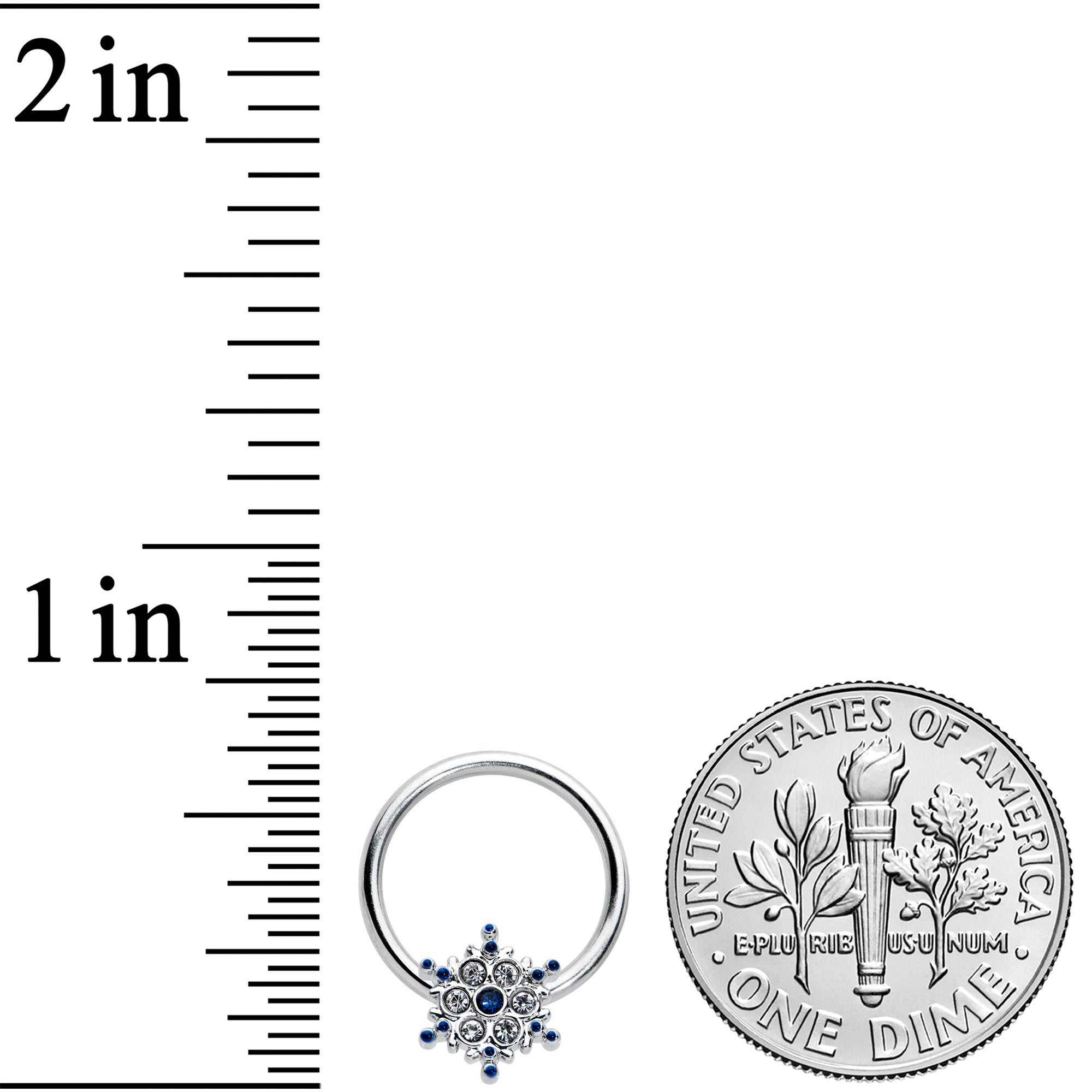 16G 3/8 Clear Blue Gem Festive Snowflake BCR Captive Ring