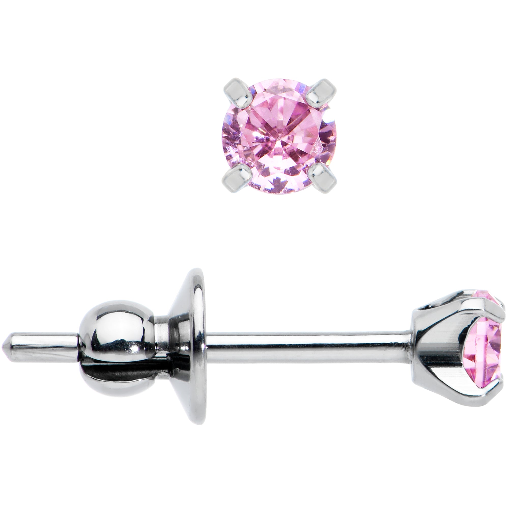 3mm Pink CZ Gem Implant Grade Titanium Stud Earrings