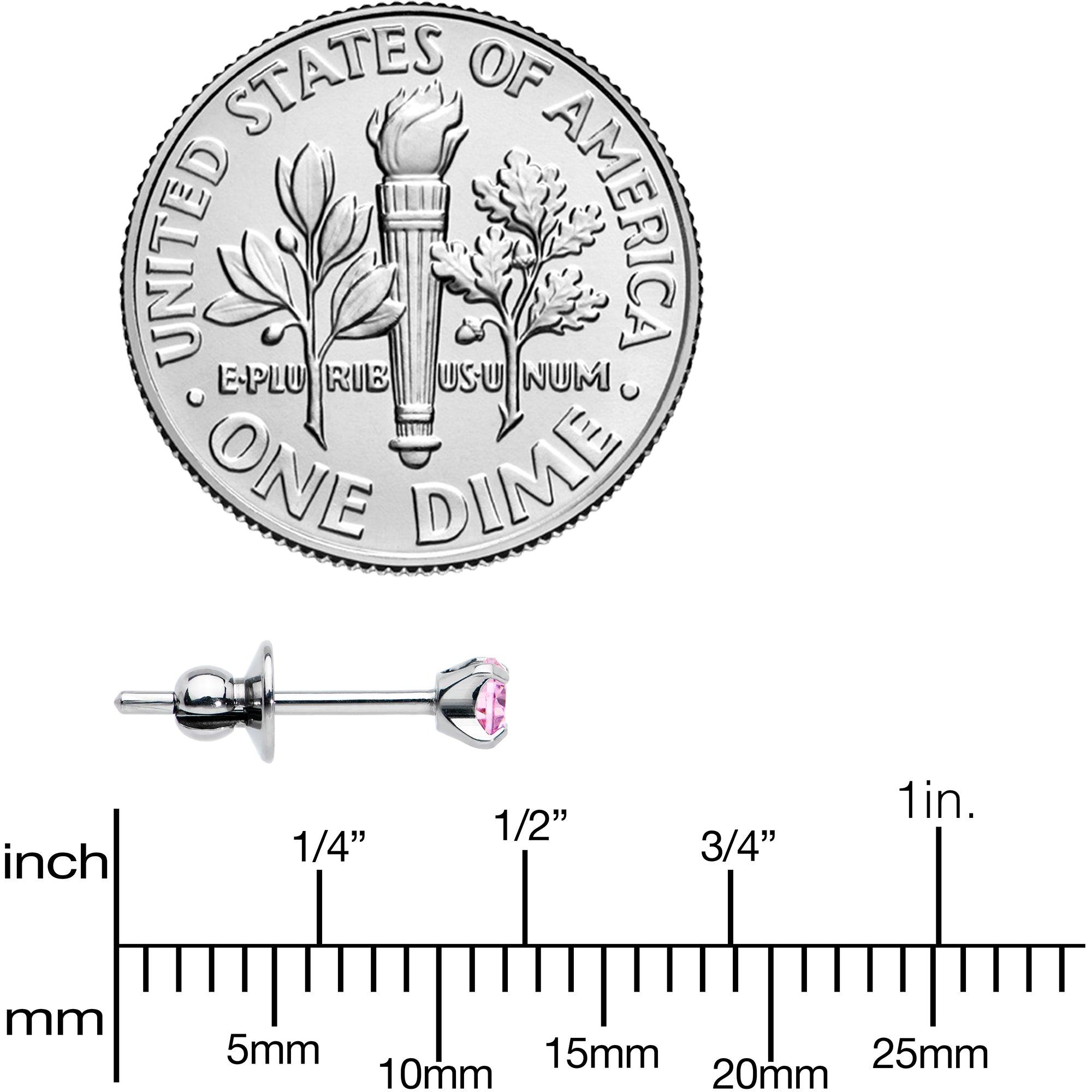 3mm Pink CZ Gem Implant Grade Titanium Stud Earrings