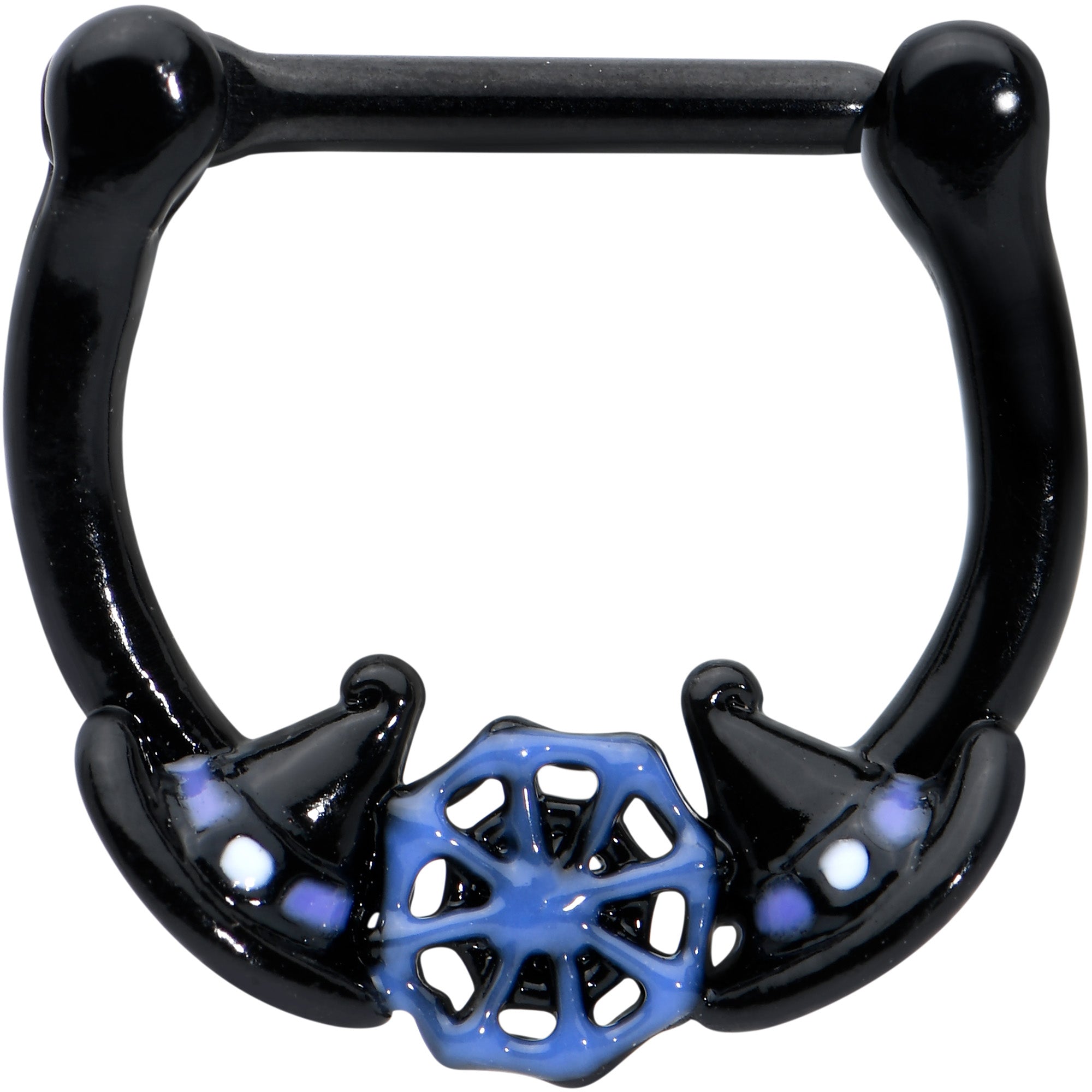 16G 5/16 Black Spider Web Witch Hat Halloween Cartilage Clicker