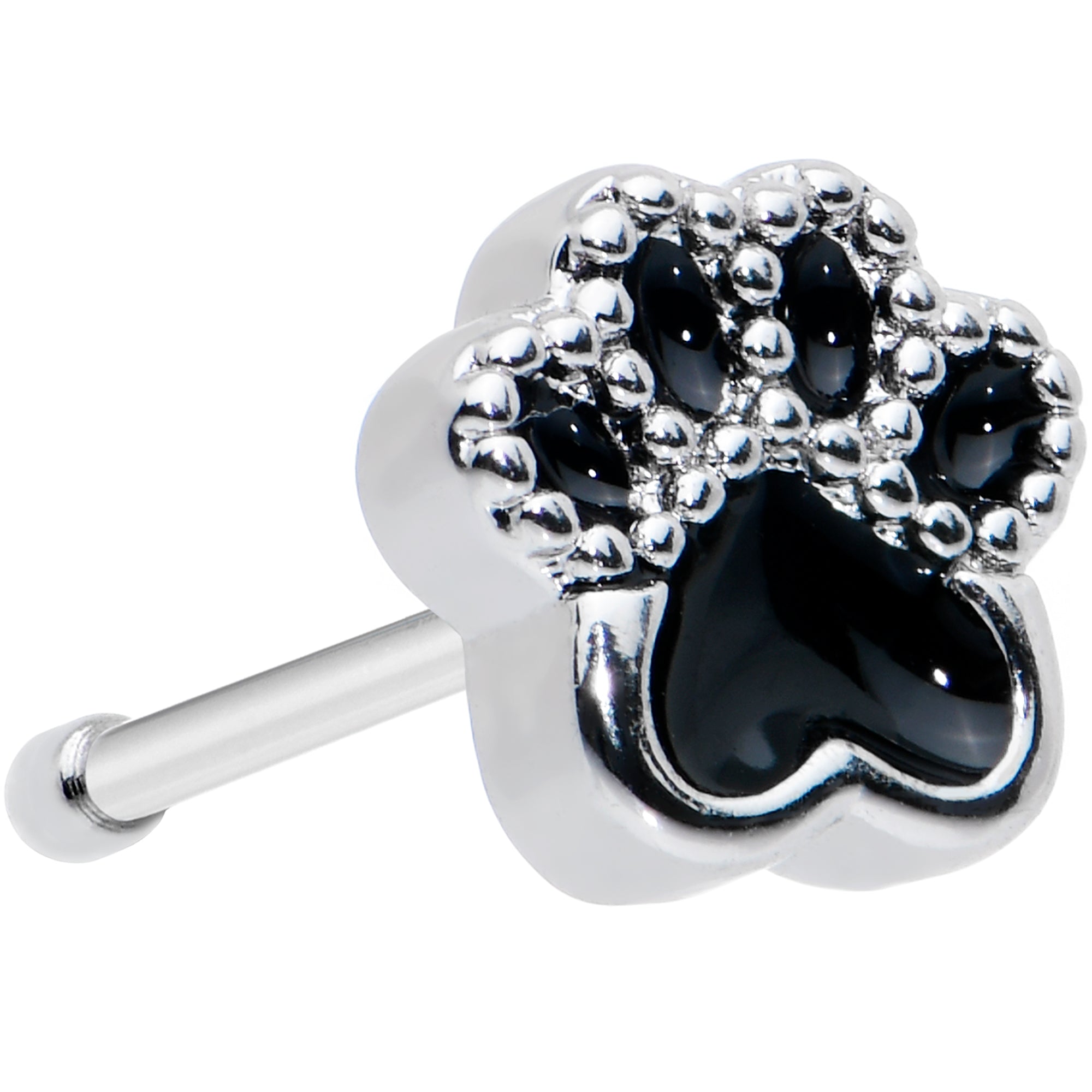 20G 1/4 Textured Black Paw Print Nose Bone