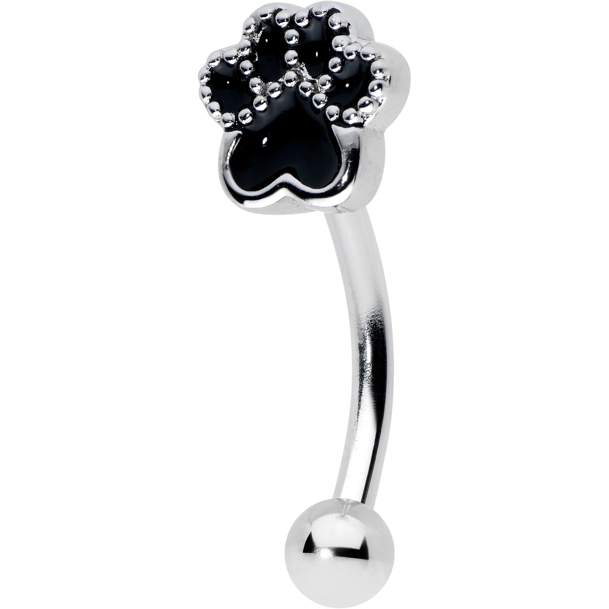 16G 5/16 Textured Black Paw Print Curved Eyebrow Ring