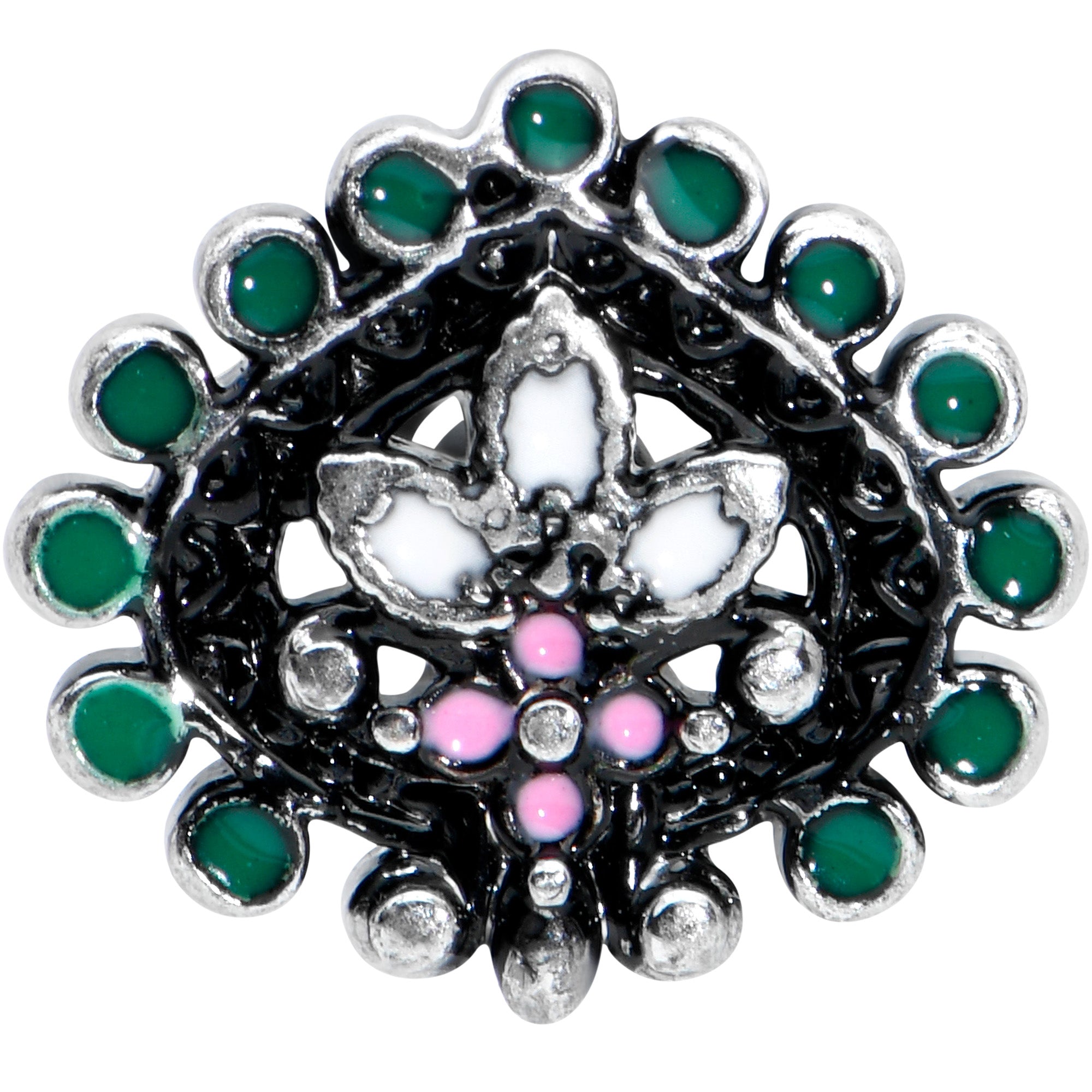 16G 1/4 Stylized Pink Green Abstract Leaf Cartilage Tragus Earring