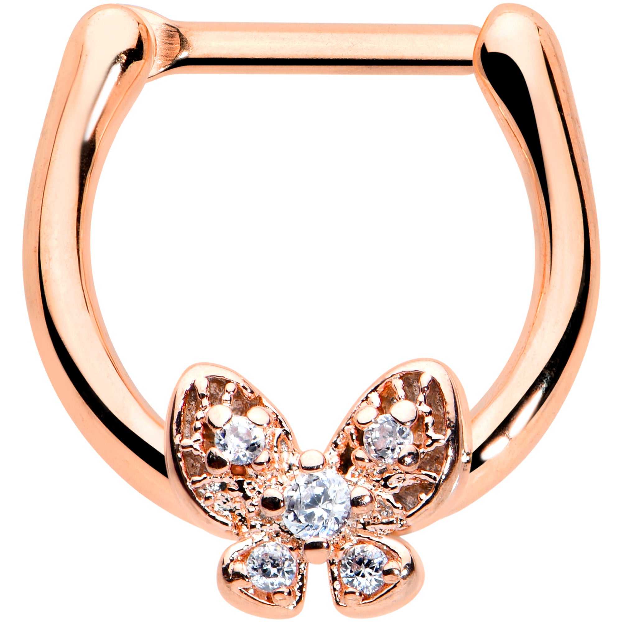 16G 5/16 Clear Gem Rose Gold Tone Beauty Butterfly Cartilage Clicker