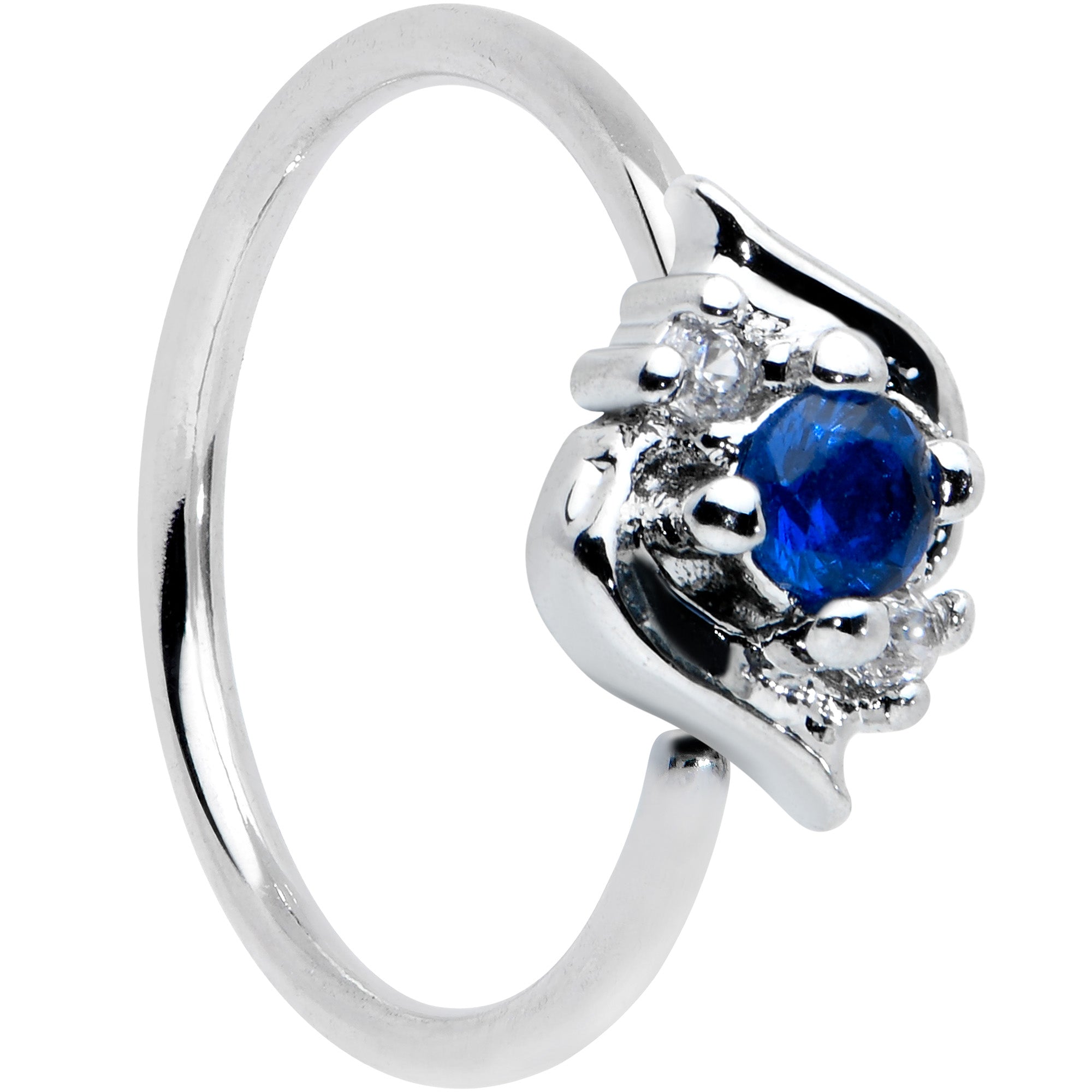 20G 5/16 Clear Blue Gem Oval Swirl Nose Hoop