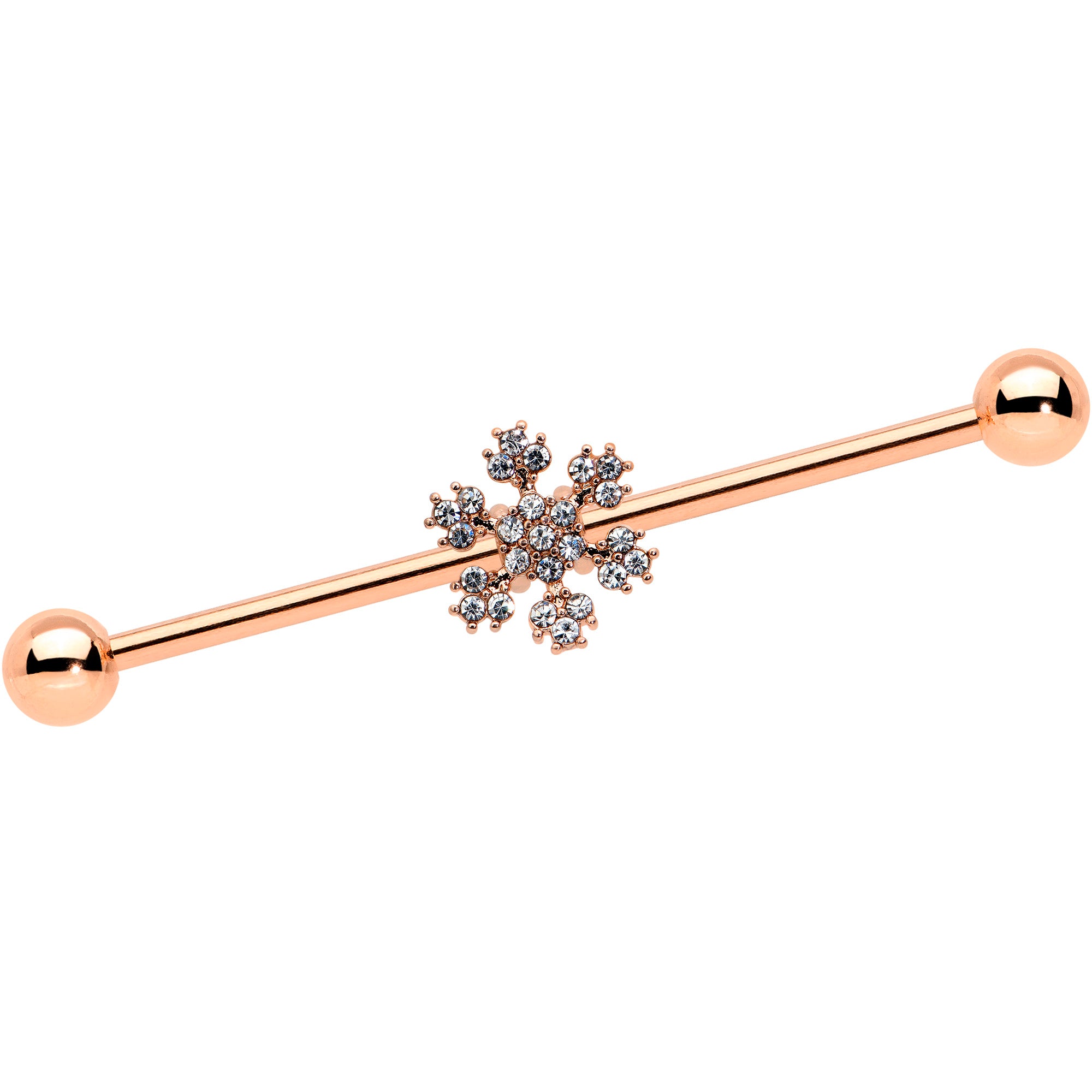 14G Rose Gold Hue Snowflake Christmas Industrial Barbell 38mm