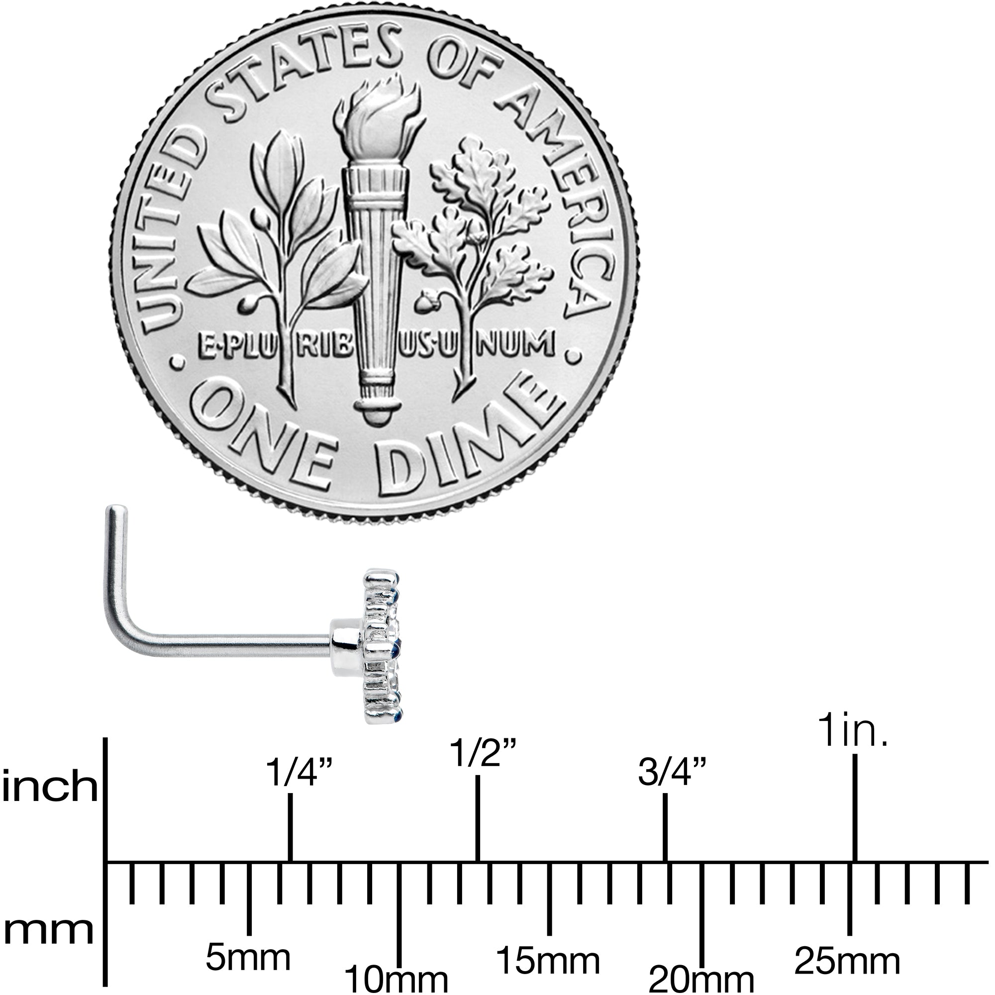 20G 1/4 Clear Blue Gem Festive Snowflake L Shape Nose Ring