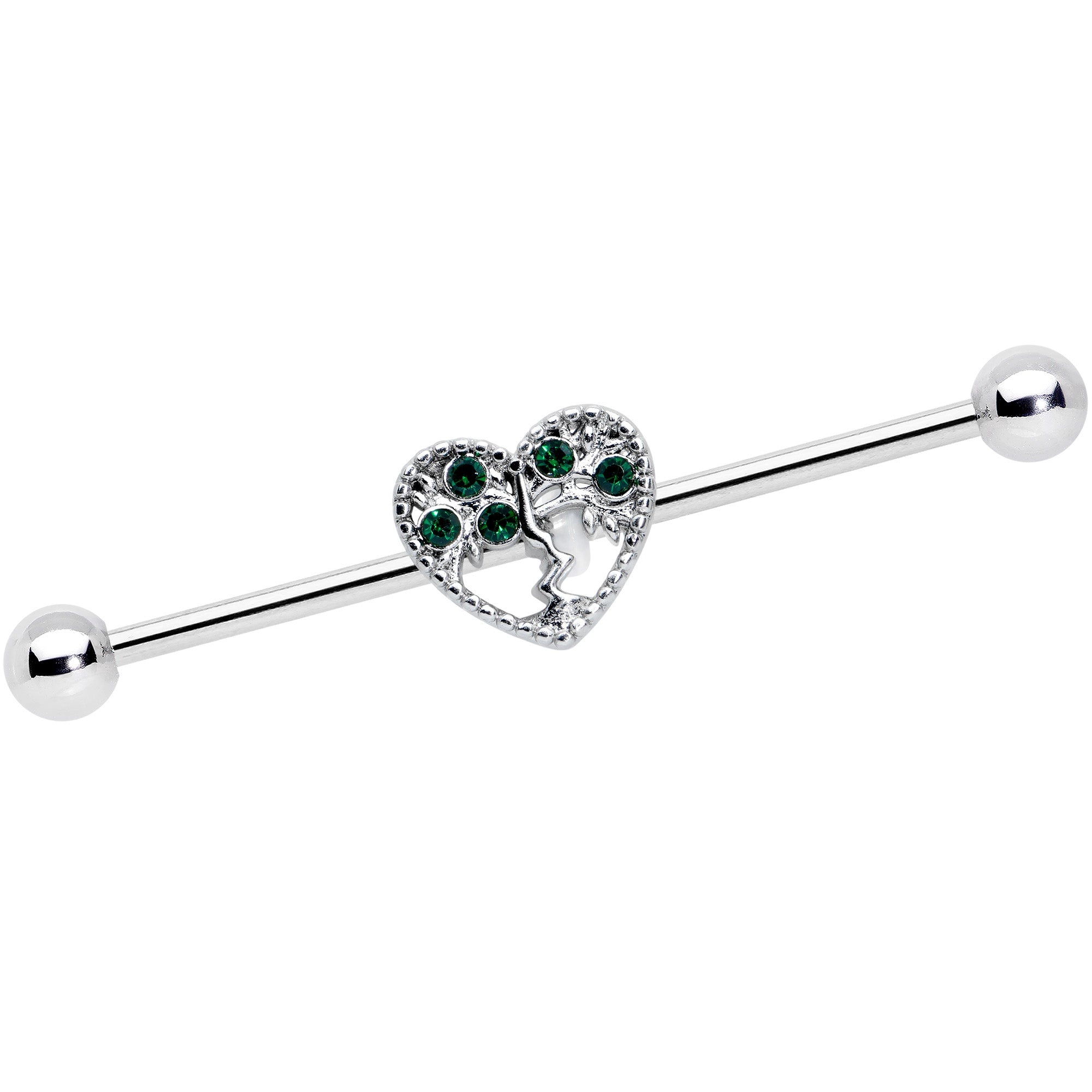 14G Green Gem Heart Tree Valentines Day Industrial Barbell 38mm