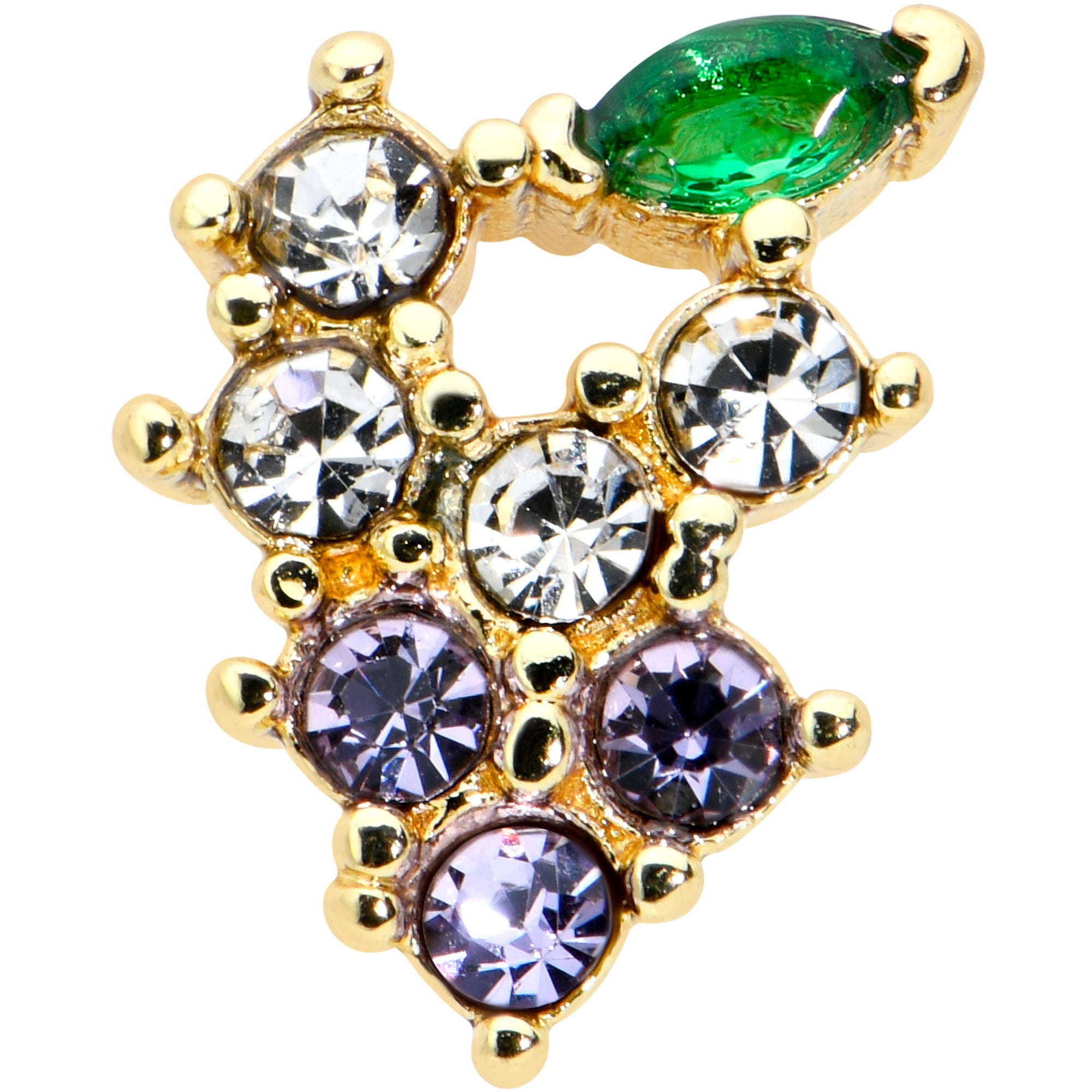 16G 1/4 Clear CZ Gem Gold Tone Bunch Grapes Cartilage Tragus