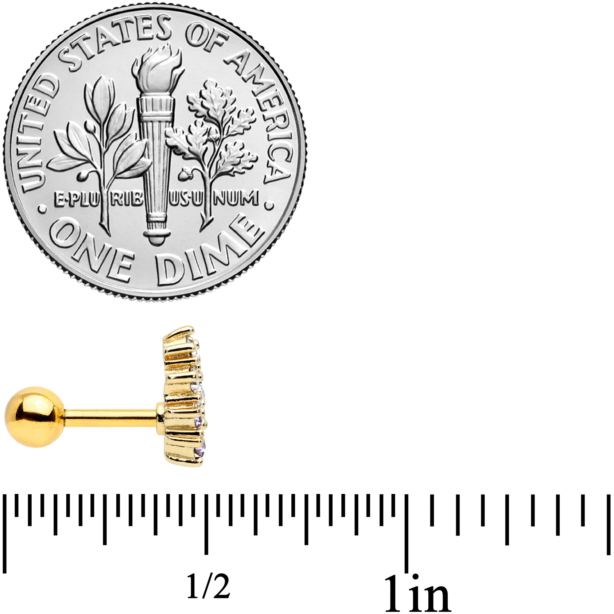 16G 1/4 Clear CZ Gem Gold Tone Bunch Grapes Cartilage Tragus