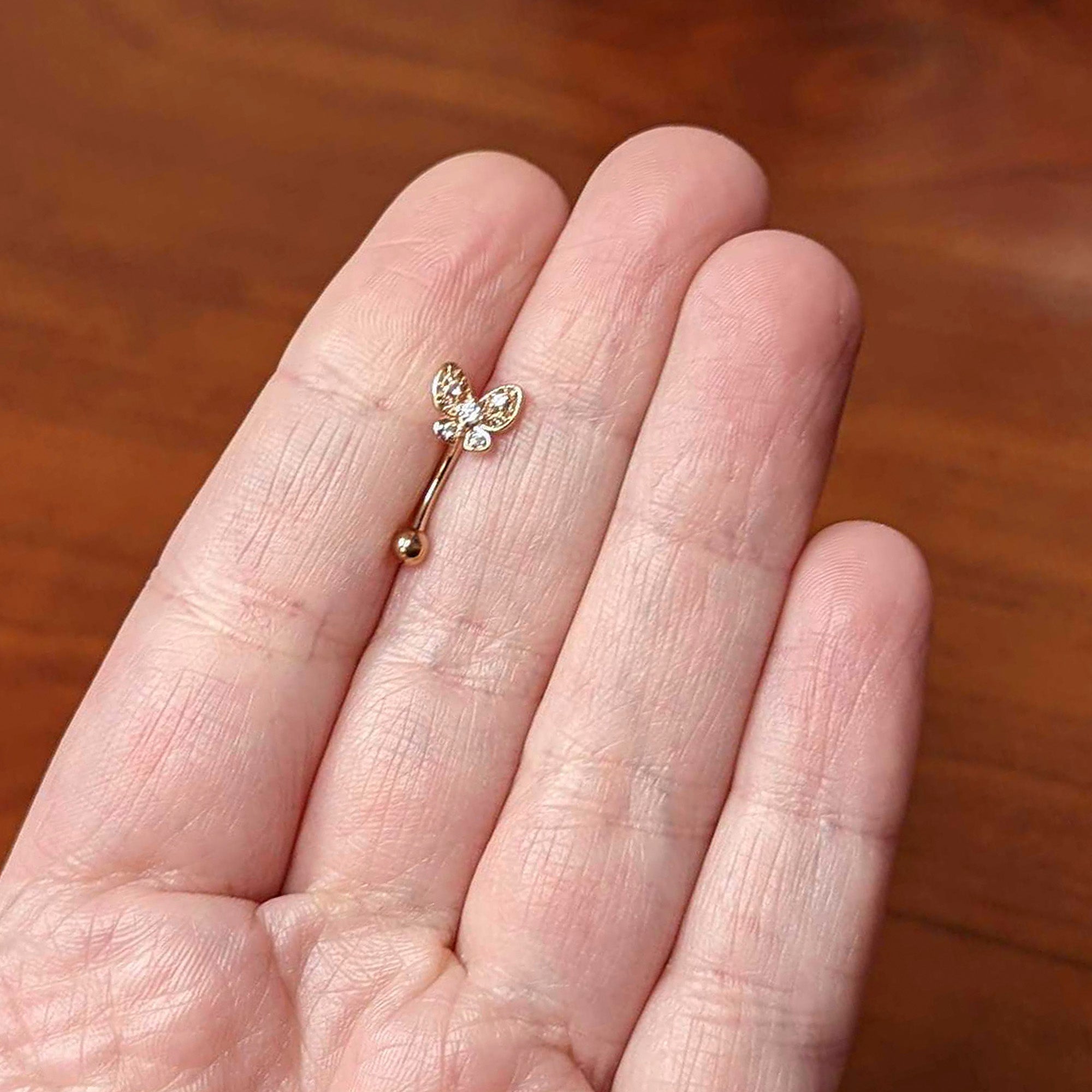 16G 5/16 Clear Gem Rose Gold Tone Butterfly Curved Eyebrow Ring